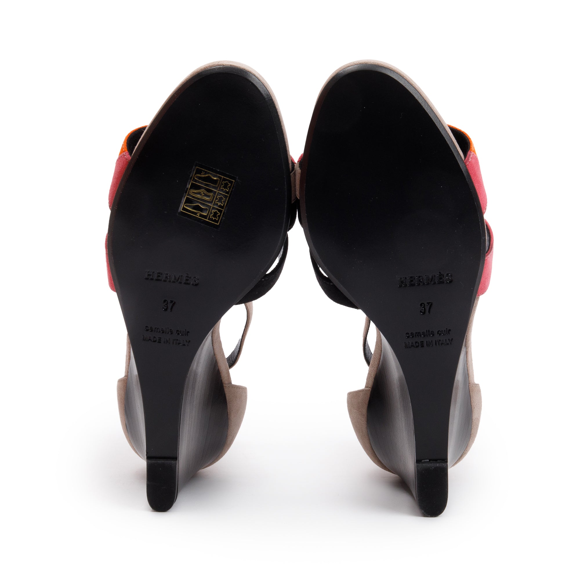 Hermes Black Noir Calfskin Leather Legend Sandals, Size 36.5 w/ Box