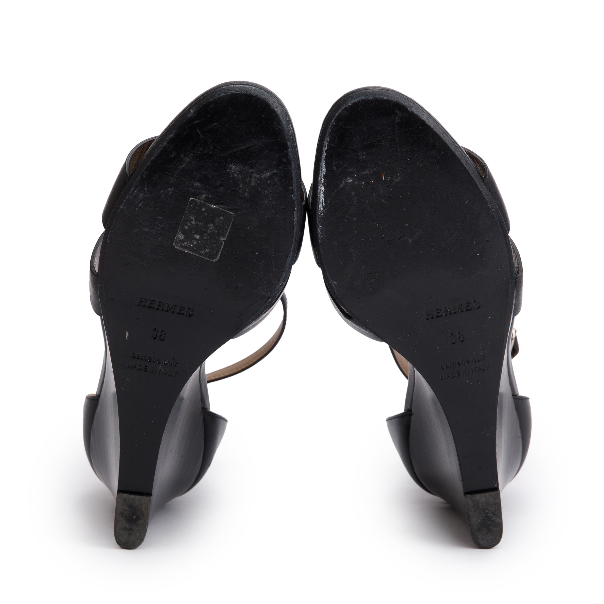 Hermes Black Noir Calfskin Leather Legend Sandals, Size 38 w/ Box