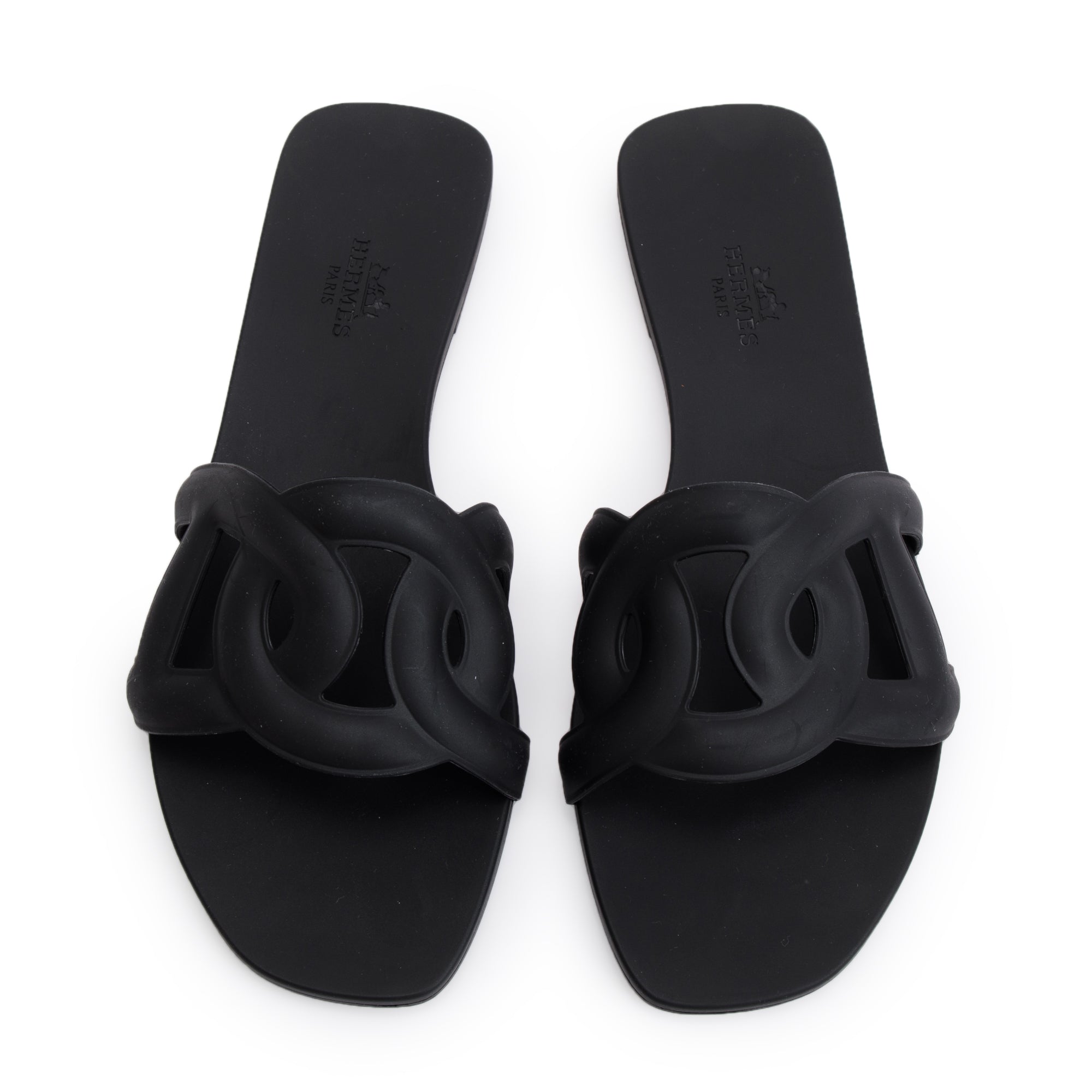 Hermes Black Noir Rubber Aloha Sandals, Size 37 w/ Box
