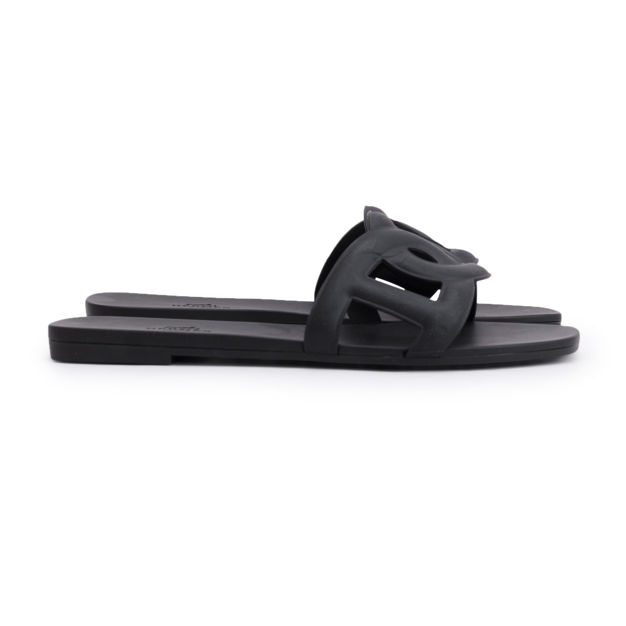 Hermes Black Noir Rubber Aloha Sandals, Size 37 w/ Box