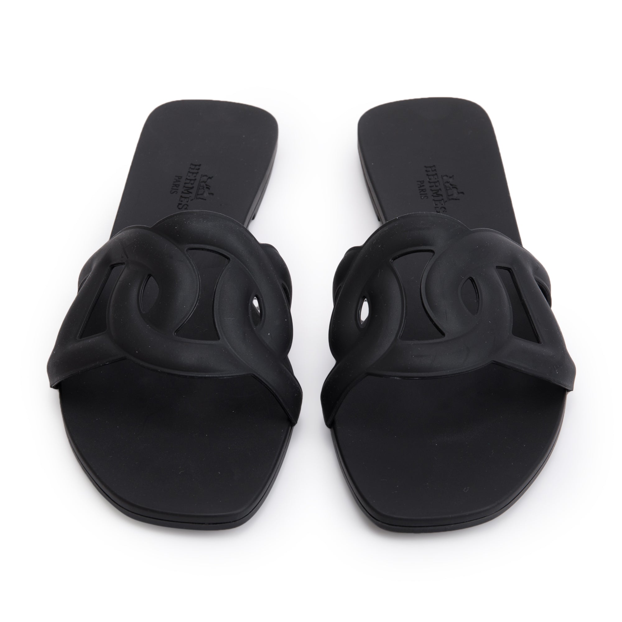 Hermes Black Noir Rubber Aloha Sandals, Size 37 w/ Box