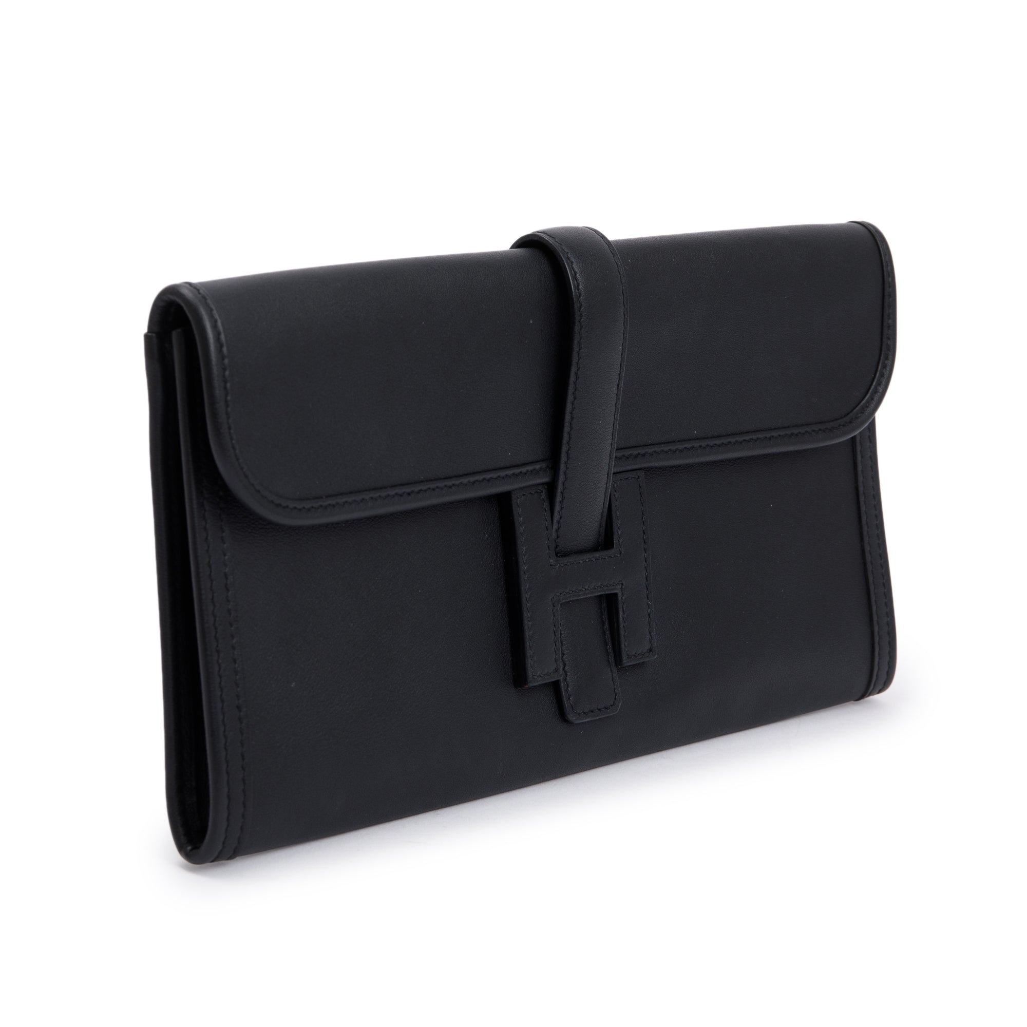 Hermes Black Noir Swift Leather Jige Elan 29 Clutch