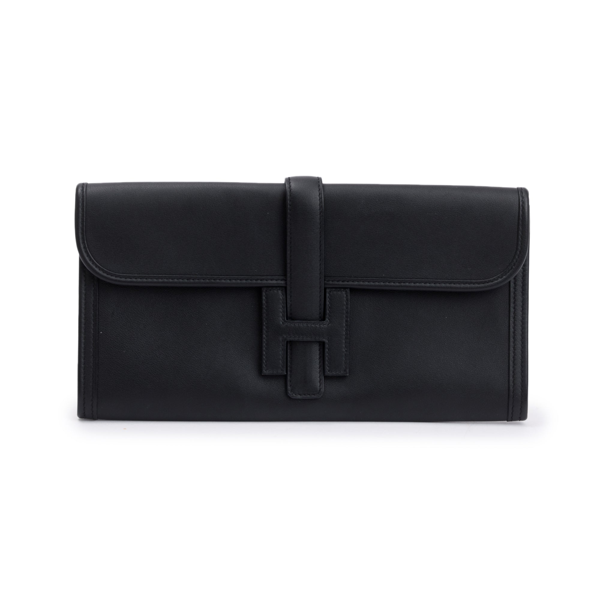 Hermes Black Noir Swift Leather Jige Elan 29 Clutch