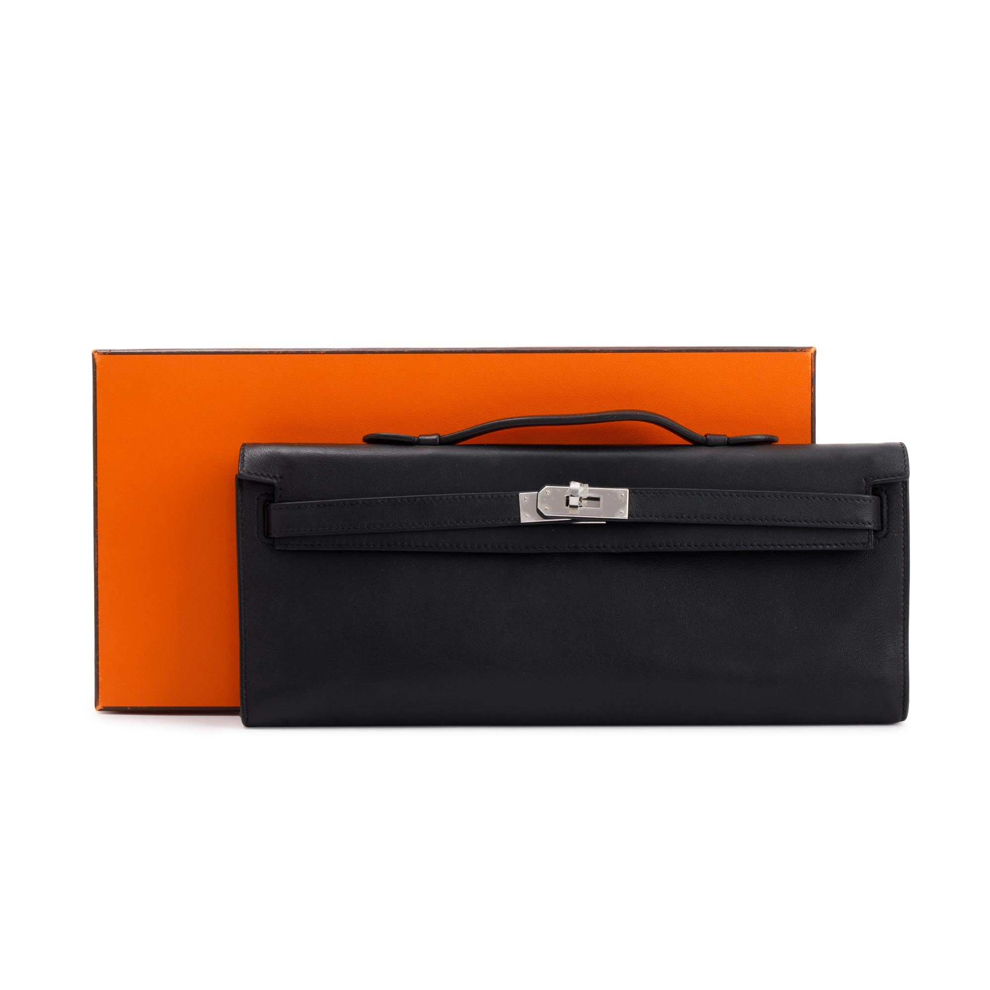 Hermes Black Swift Leather Kelly Cut Clutch w/ Box