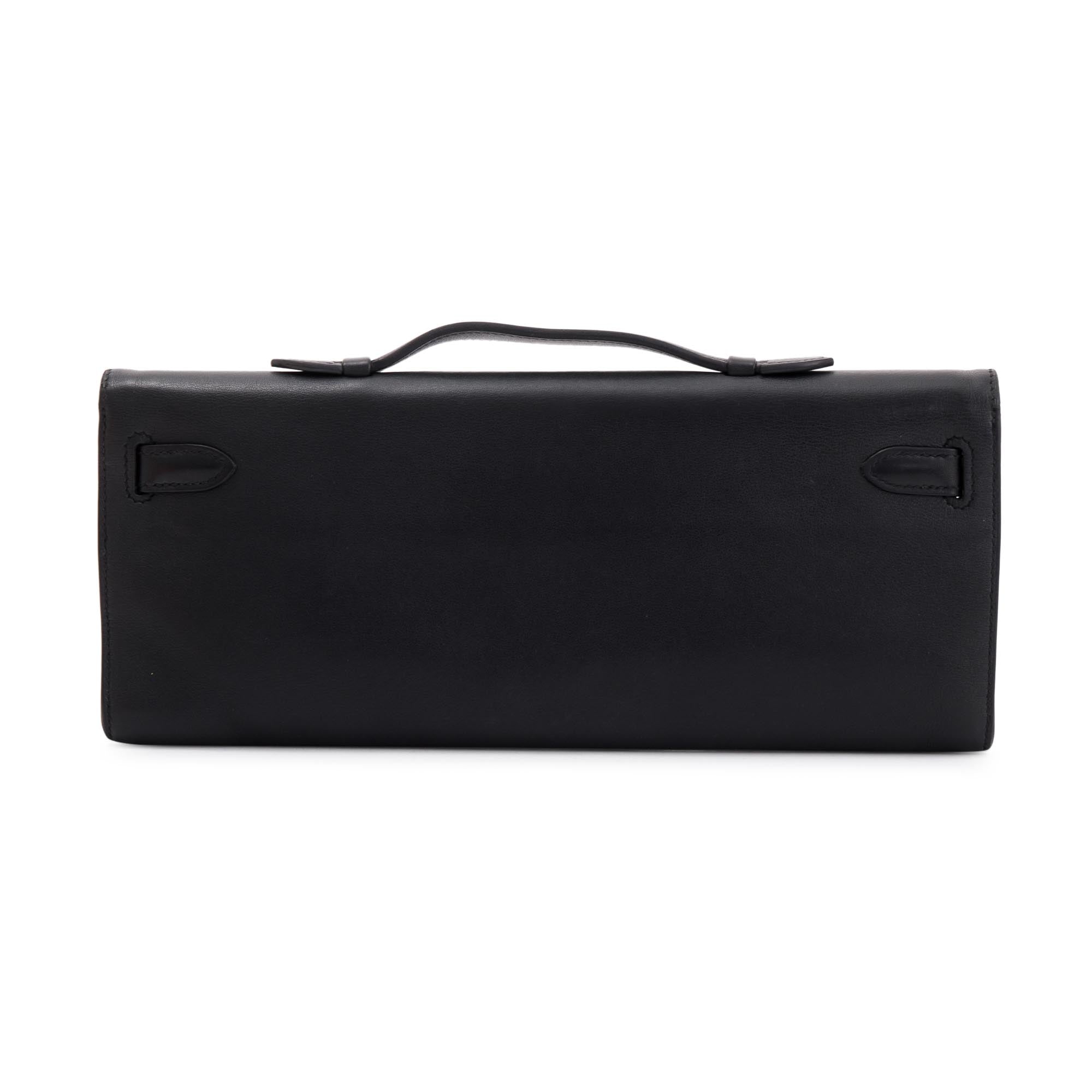 Hermes Black Swift Leather Kelly Cut Clutch w/ Box