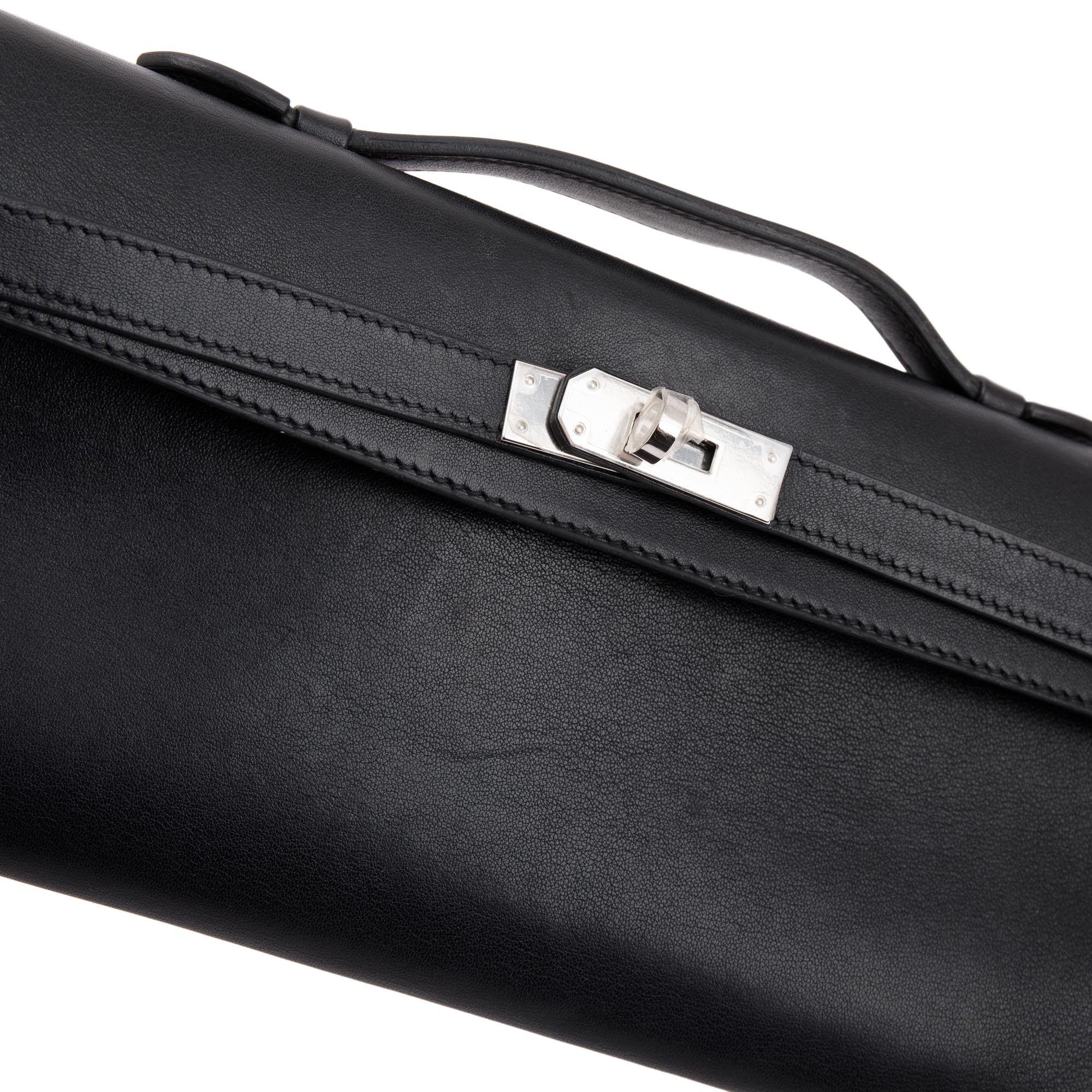 Hermes Black Swift Leather Kelly Cut Clutch w/ Box