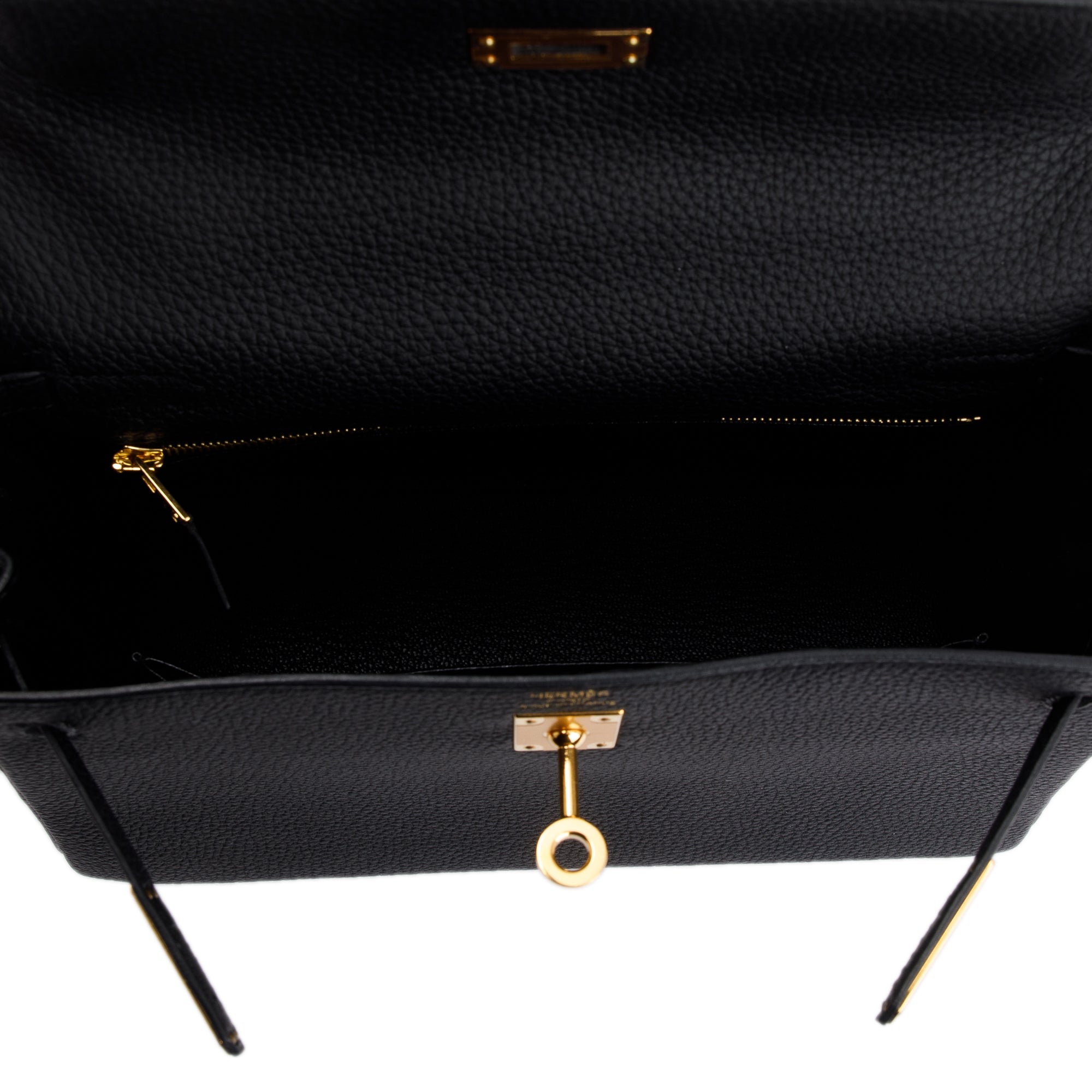 Hermes Black Togo Kelly II Retourne 25 w/ Strap & Box