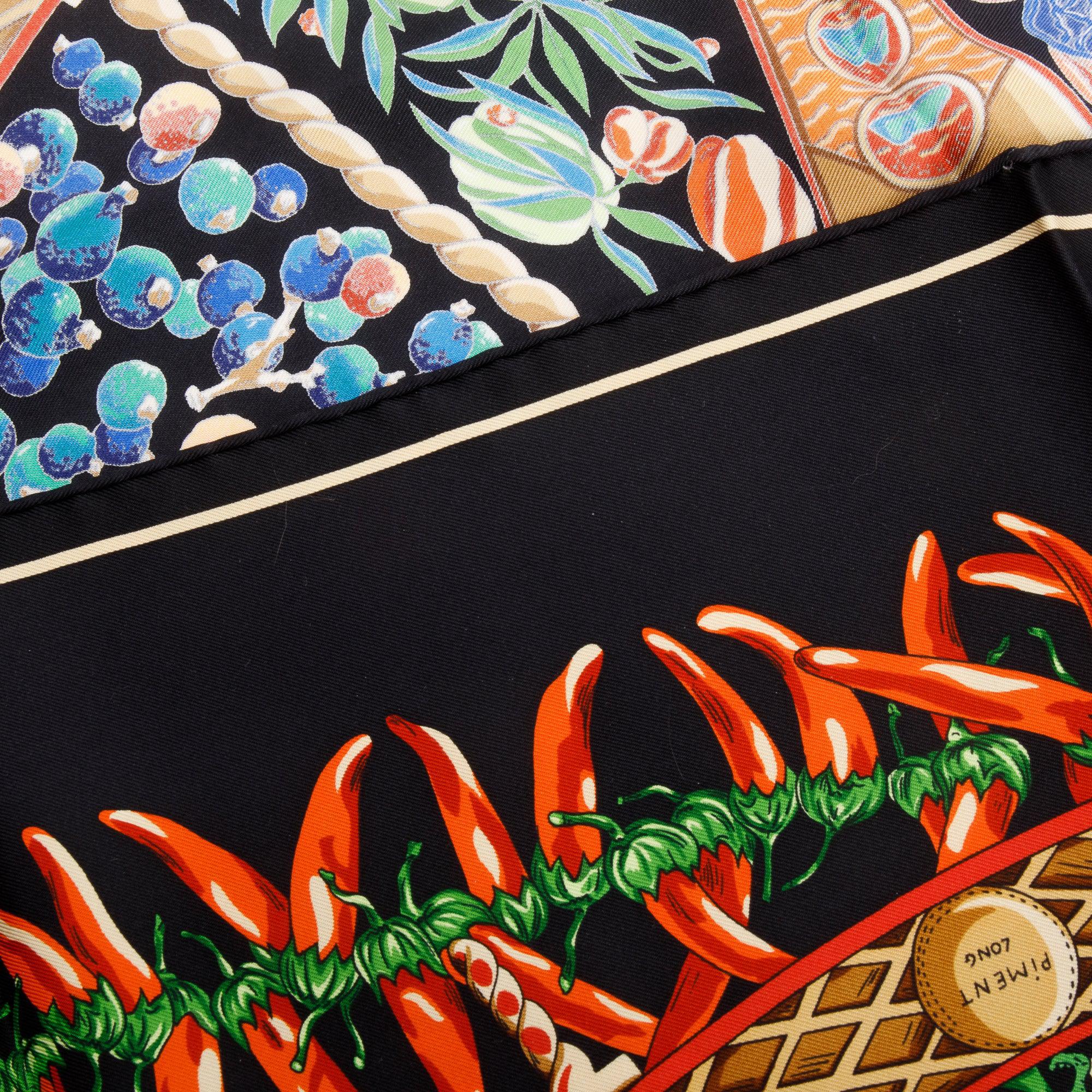 Hermes Black/Multicolor 'Aux Pays Des Epices' Silk Scarf 90 w/ Box