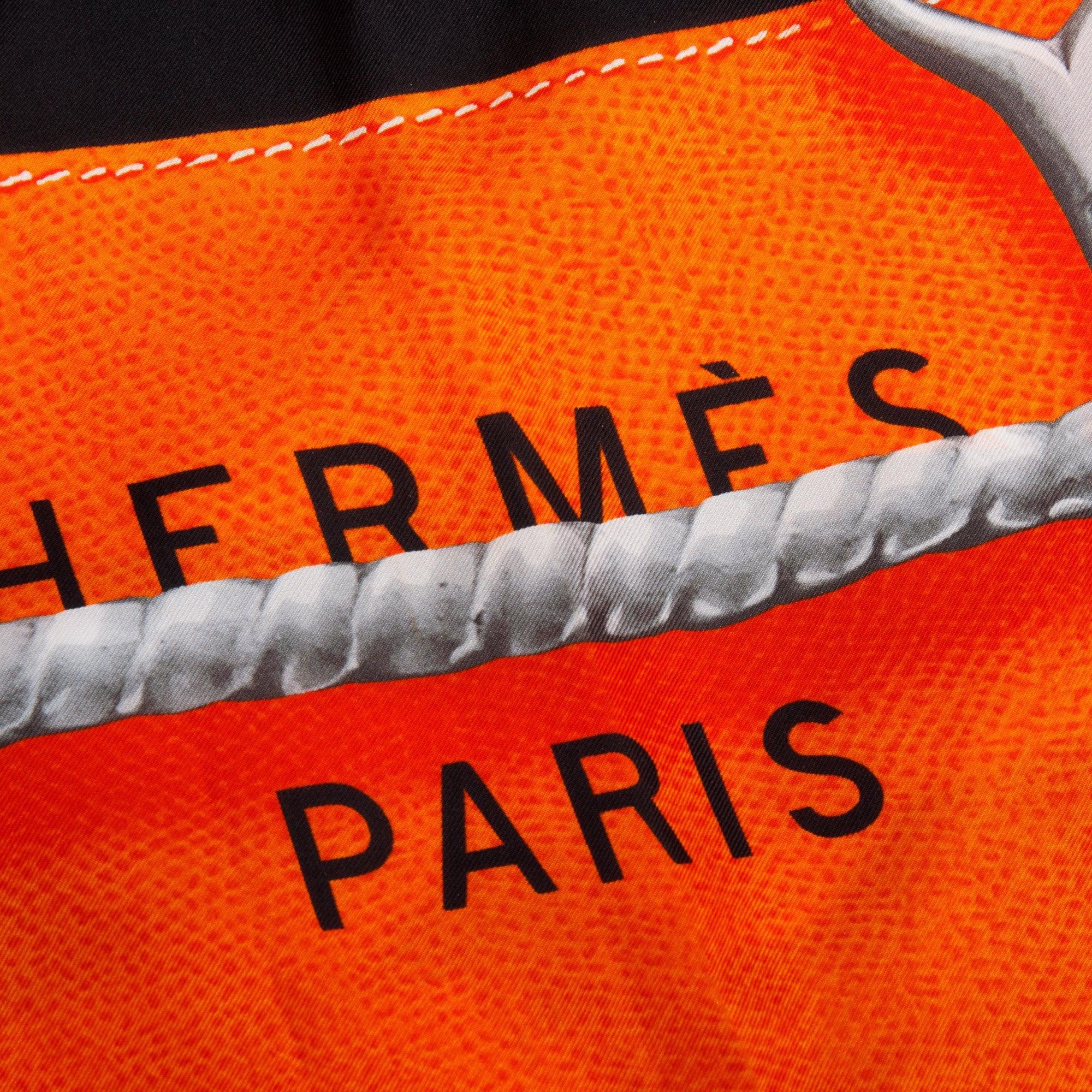 Hermes Black/Orange 'Projets Carres' Silk Scarf 140 w/ Box