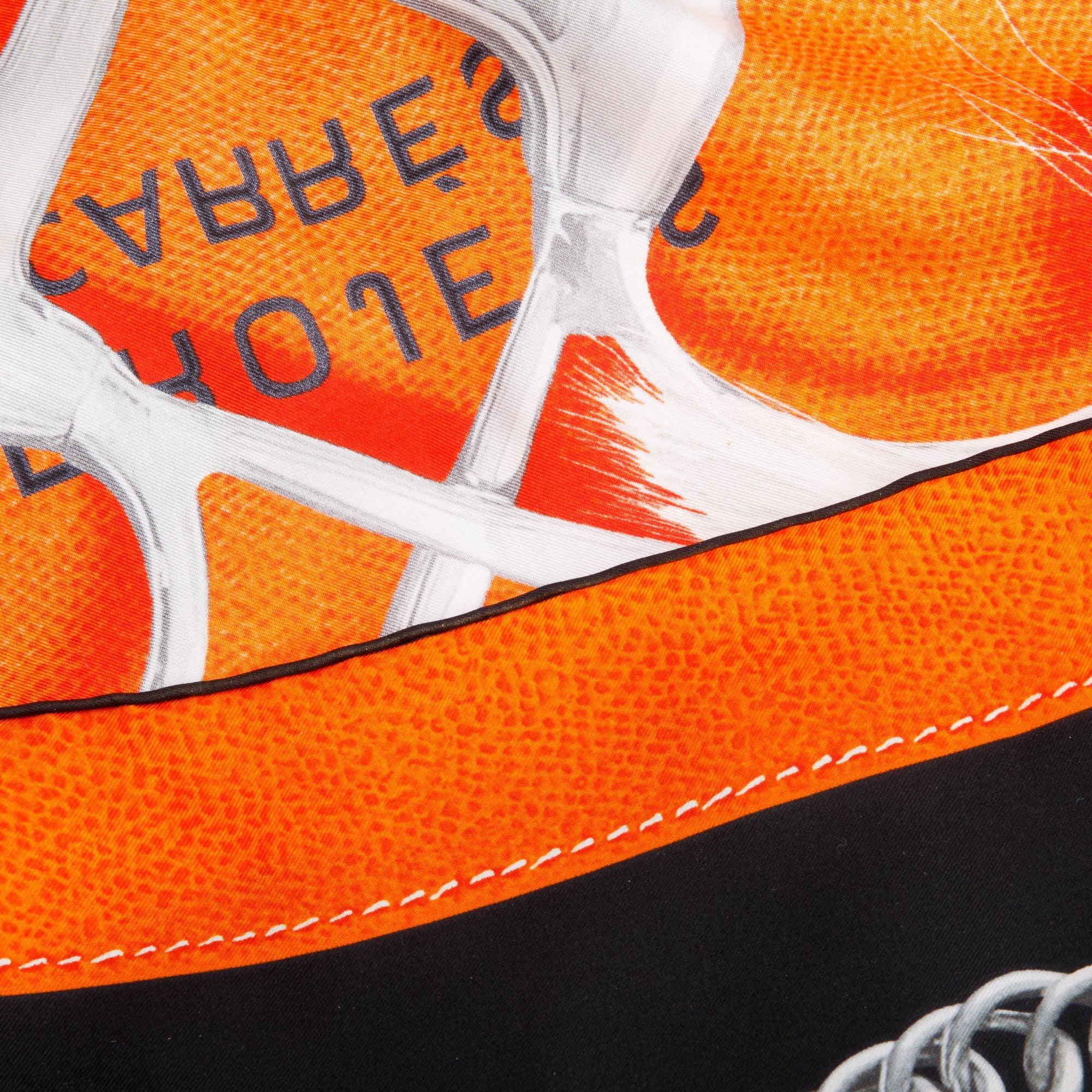 Hermes Black/Orange 'Projets Carres' Silk Scarf 140 w/ Box