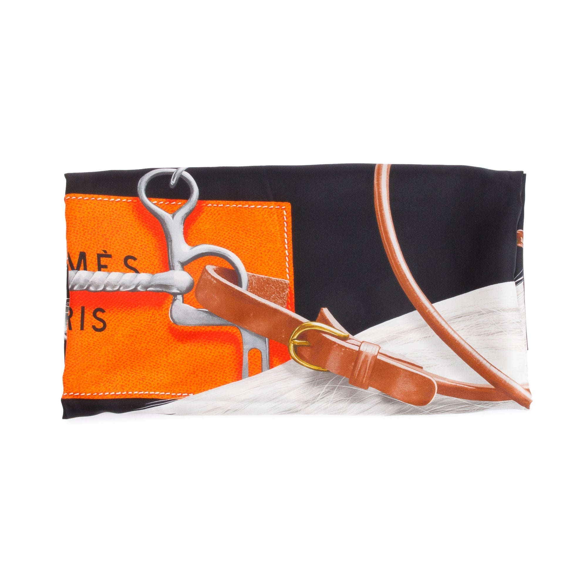 Hermes Black/Orange 'Projets Carres' Silk Scarf 140 w/ Box