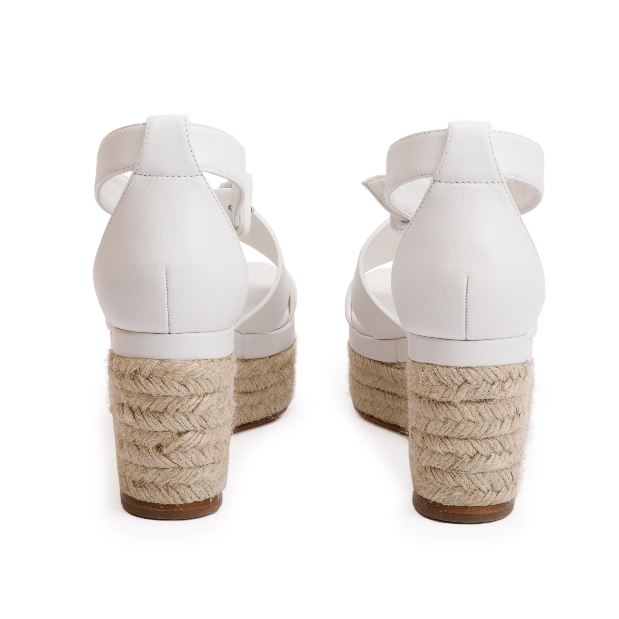 Hermes Blanc Calfskin Leather Elda Espadrille Sandals, Size 37 w/ Box
