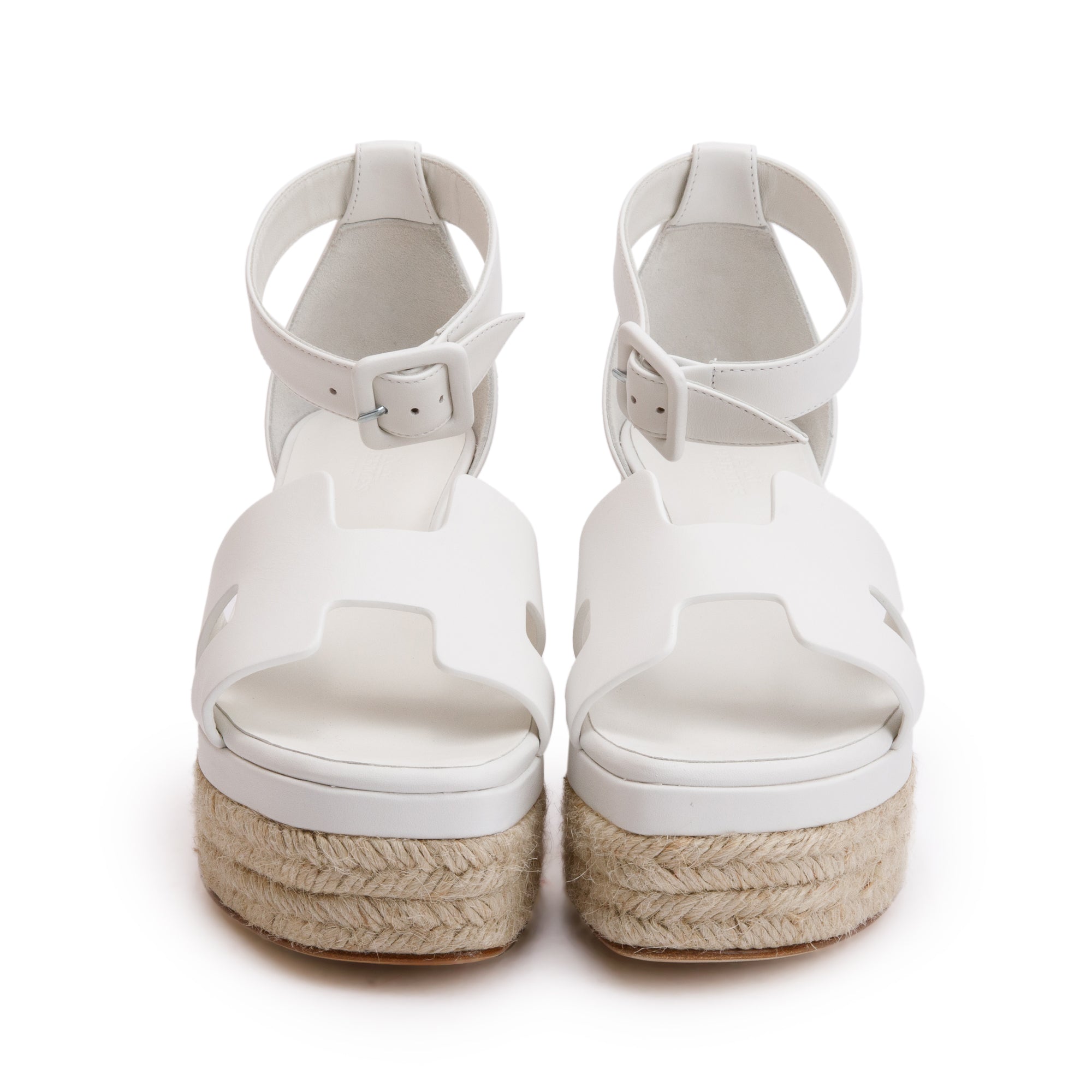 Hermes Blanc Calfskin Leather Elda Espadrille Sandals, Size 37 w