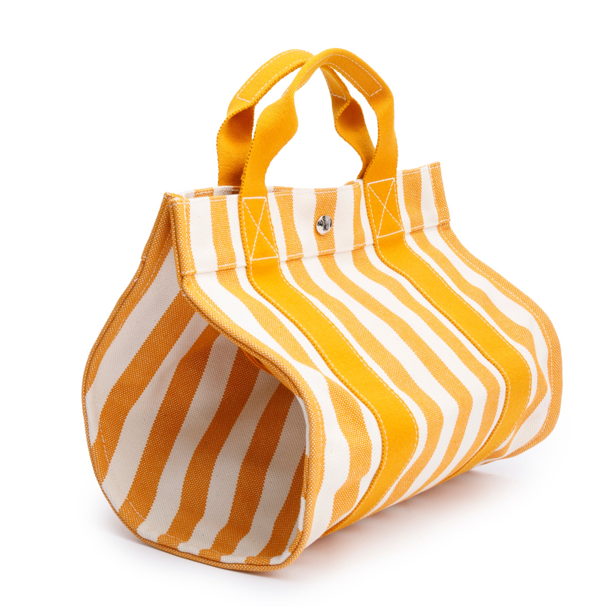 Hermes Blanc Saffron Toile H Striped Canvas Cannes PM w/ Pouch