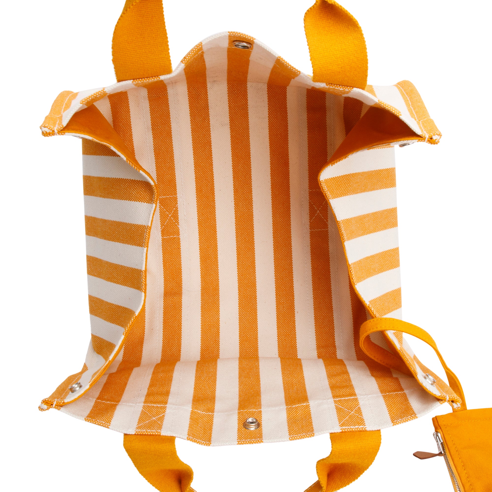 Hermes Blanc Saffron Toile H Striped Canvas Cannes PM w/ Pouch