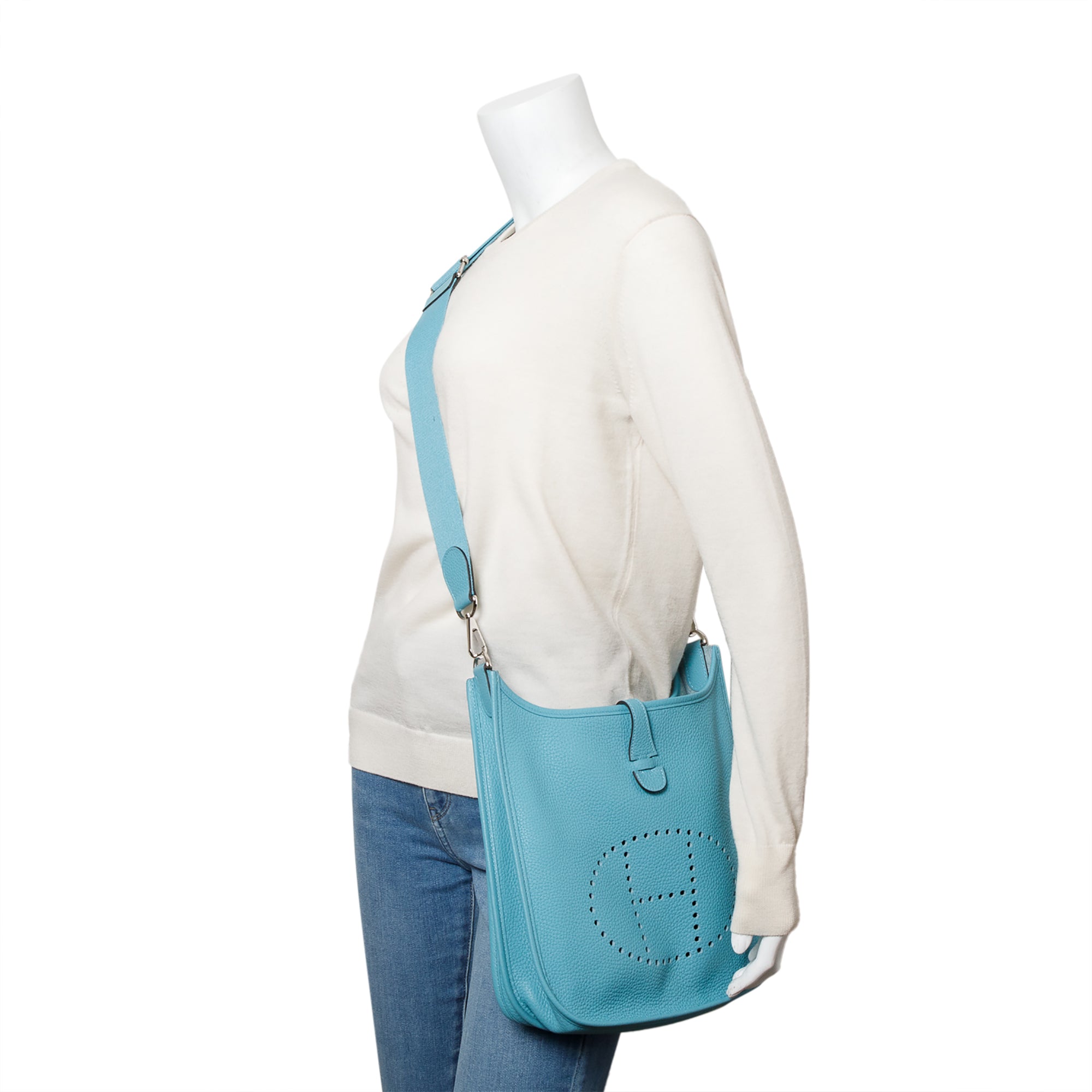 Hermes Bleu Atoil Taurillon Clemence Evelyne III 29 Bag w/ Box & Receipt