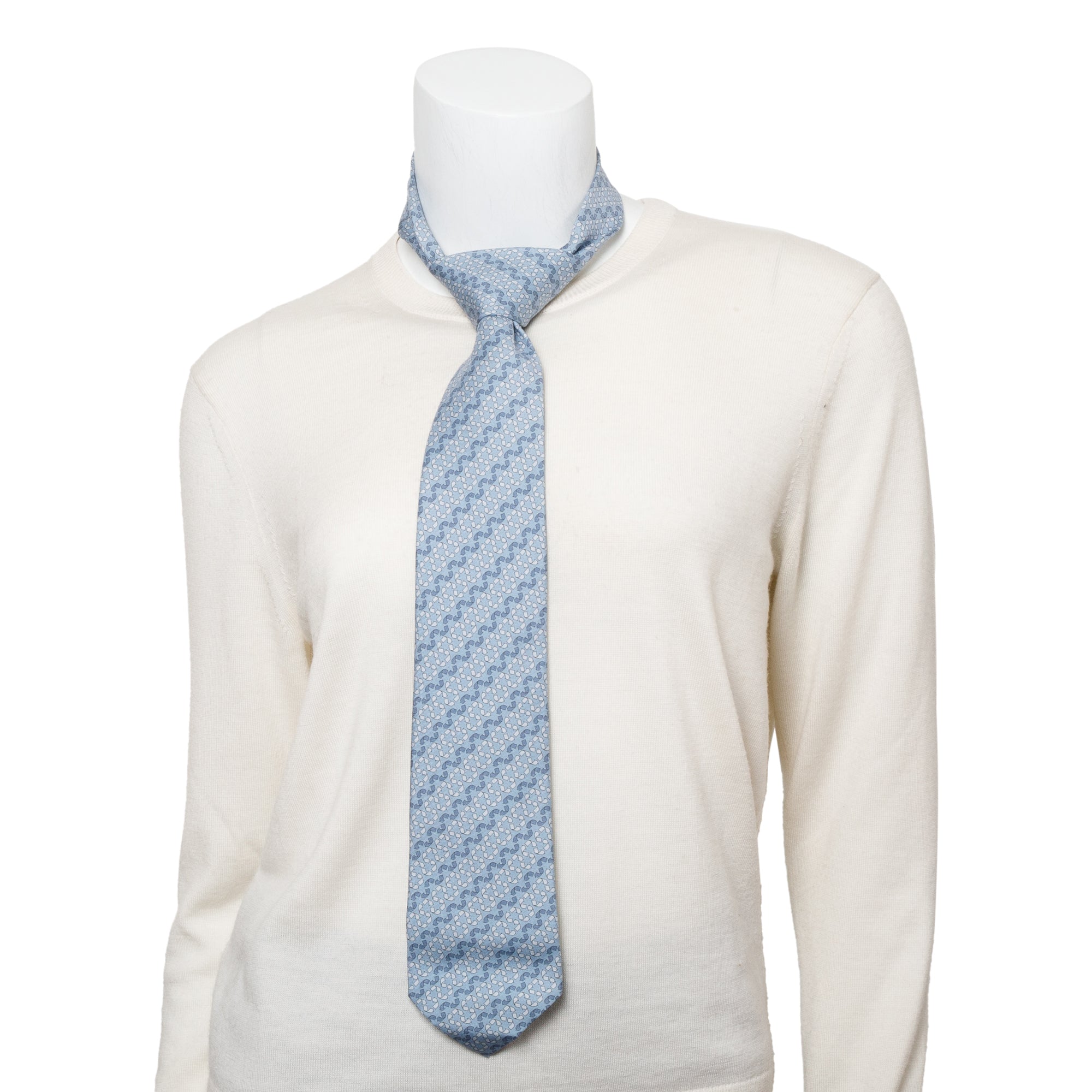 Hermes Bleu Claire 'Recycle Wave' Printed Silk Tie w/ Box