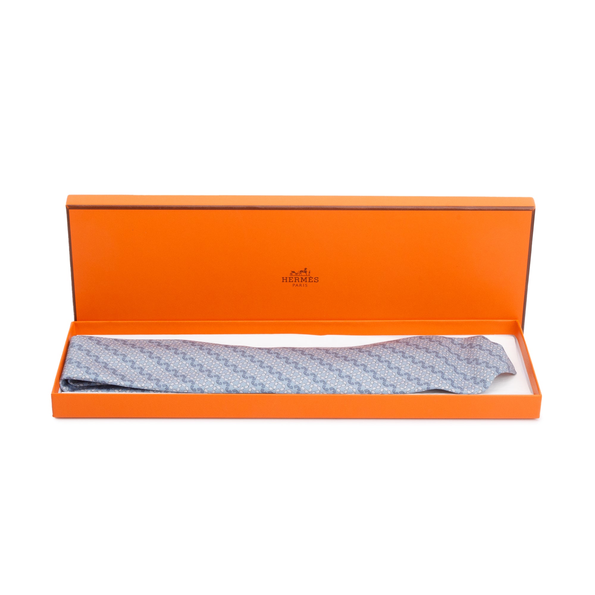 Hermes Bleu Claire 'Recycle Wave' Printed Silk Tie w/ Box