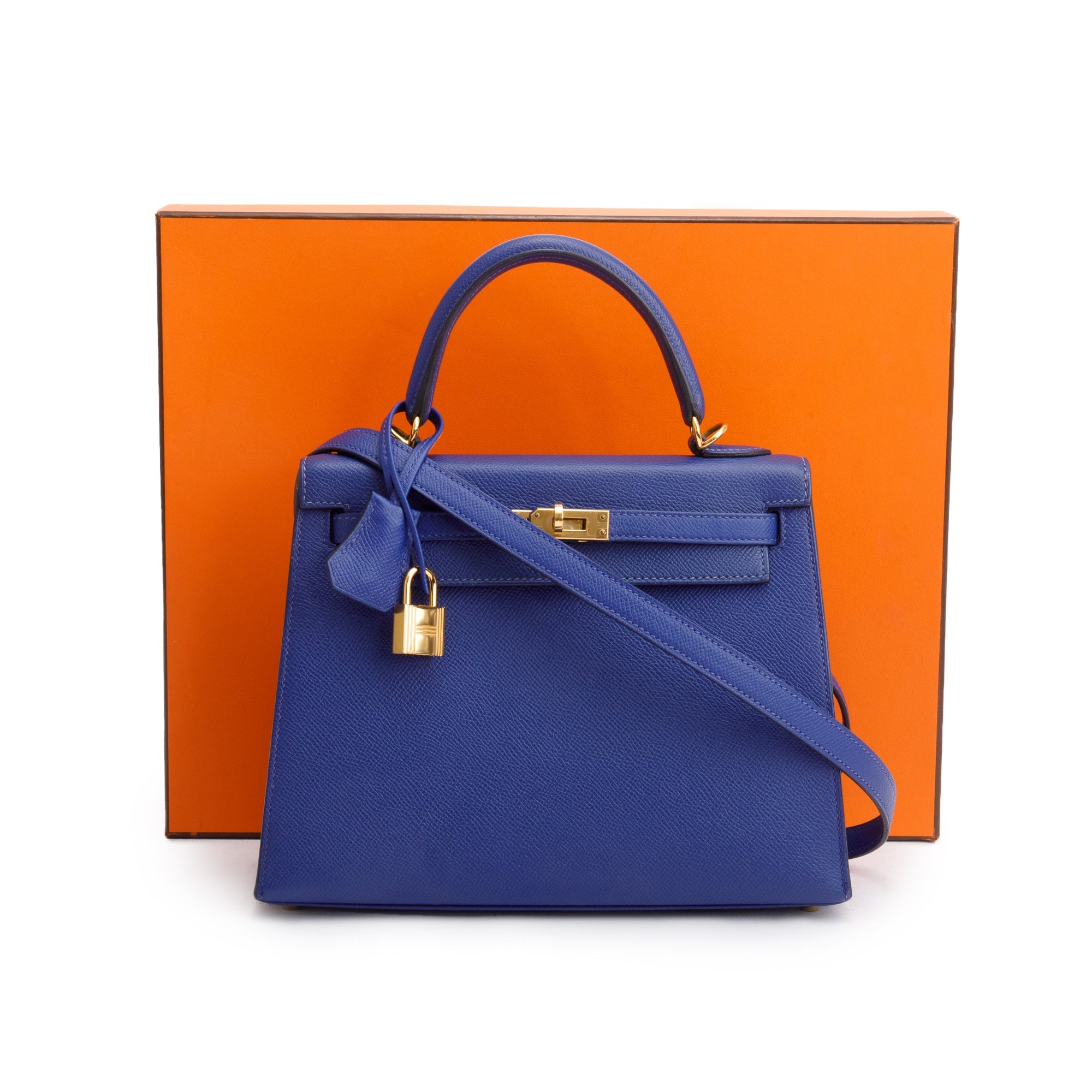 Hermes Bleu Encre Togo Leather Kelly II 25 w/ Strap & Box