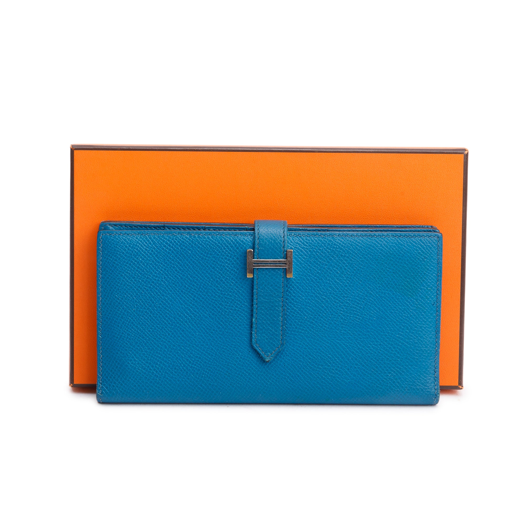 Hermes Bleu Izmir Epsom Leather Bearn Gusset Wallet w/ Box