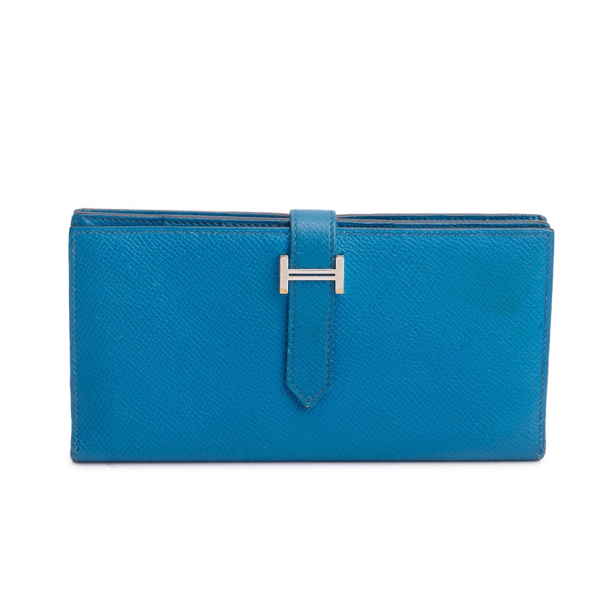 Hermes Bleu Izmir Epsom Leather Bearn Gusset Wallet w/ Box