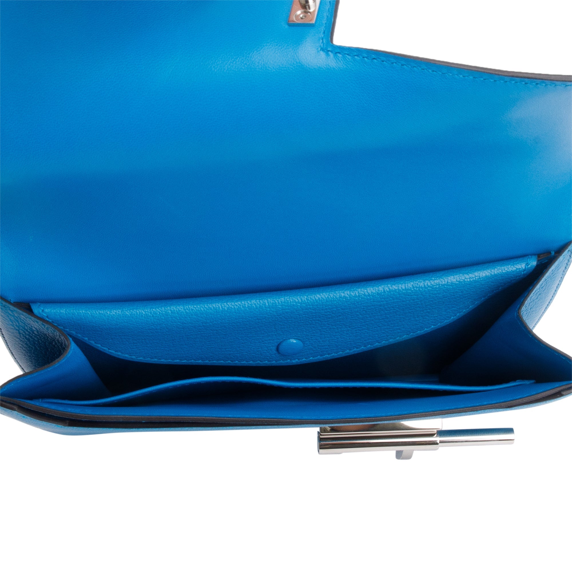 Hermes Blue Chevre Mysore Leather Verrou Clutch