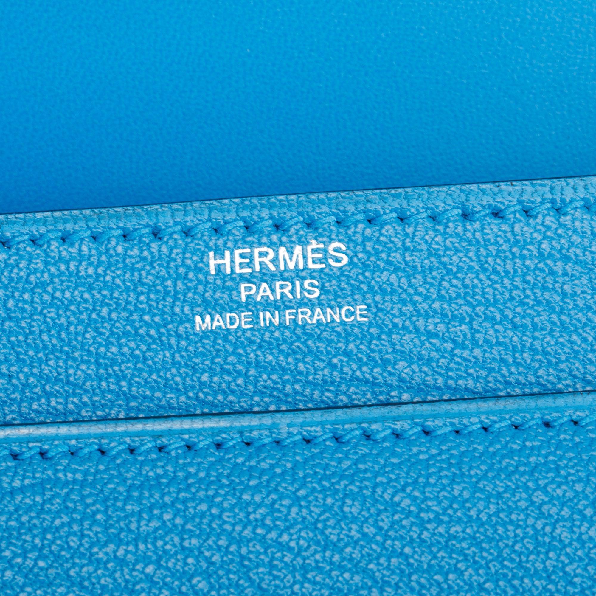 Hermes Blue Chevre Mysore Leather Verrou Clutch