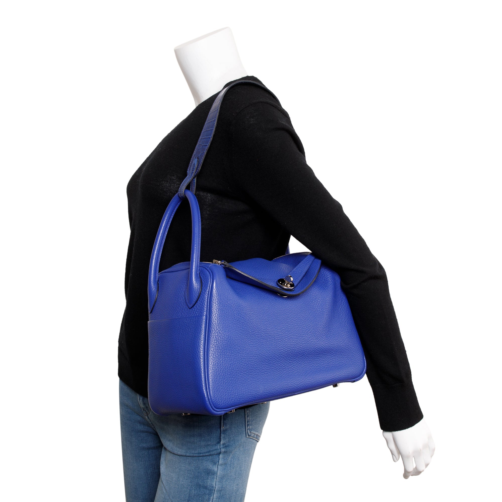 Hermes Blue Electric Clemence Leather Matte Niloticus Lindy Touch 30 w/ Box