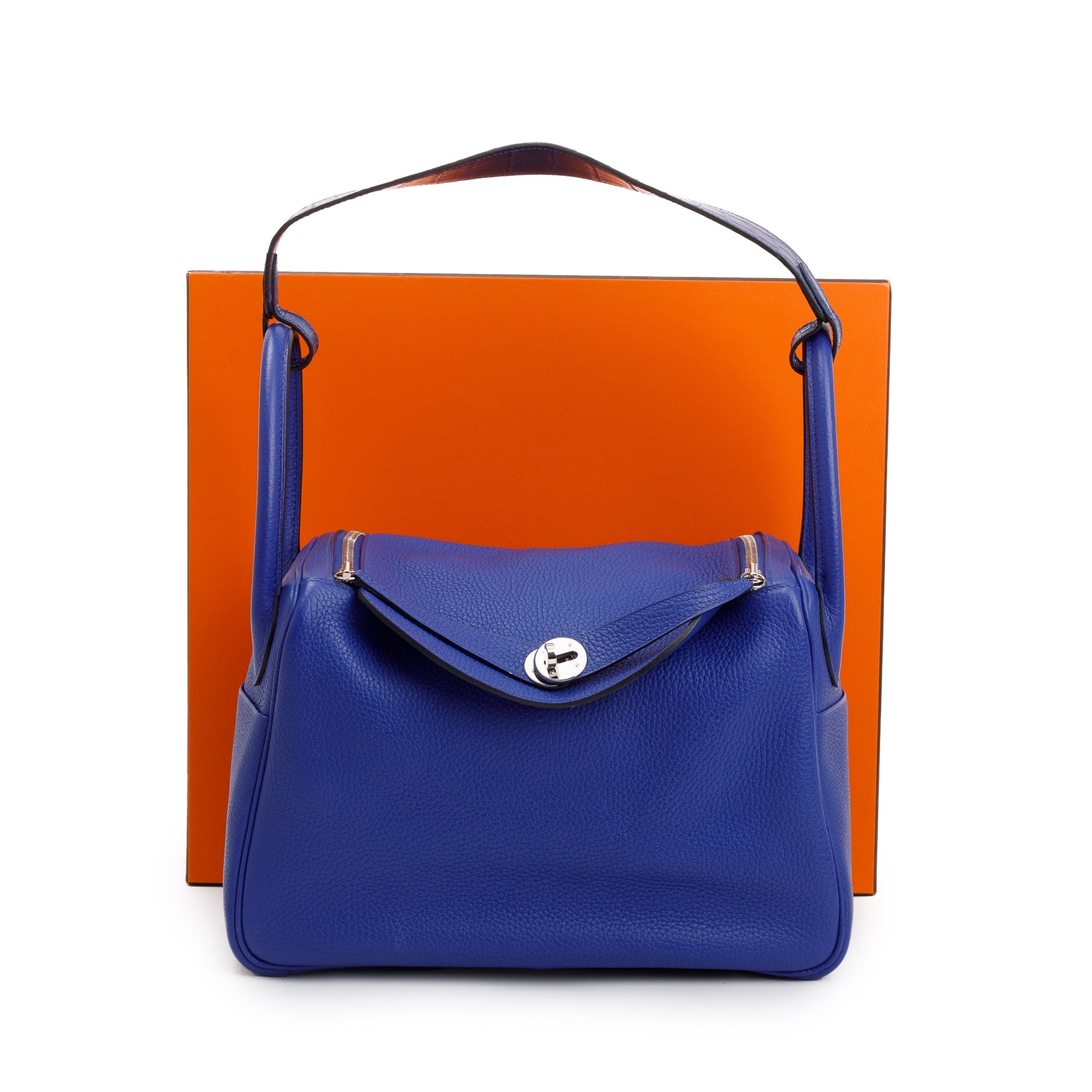 Hermes Blue Electric Clemence Leather Matte Niloticus Lindy Touch 30 w/ Box