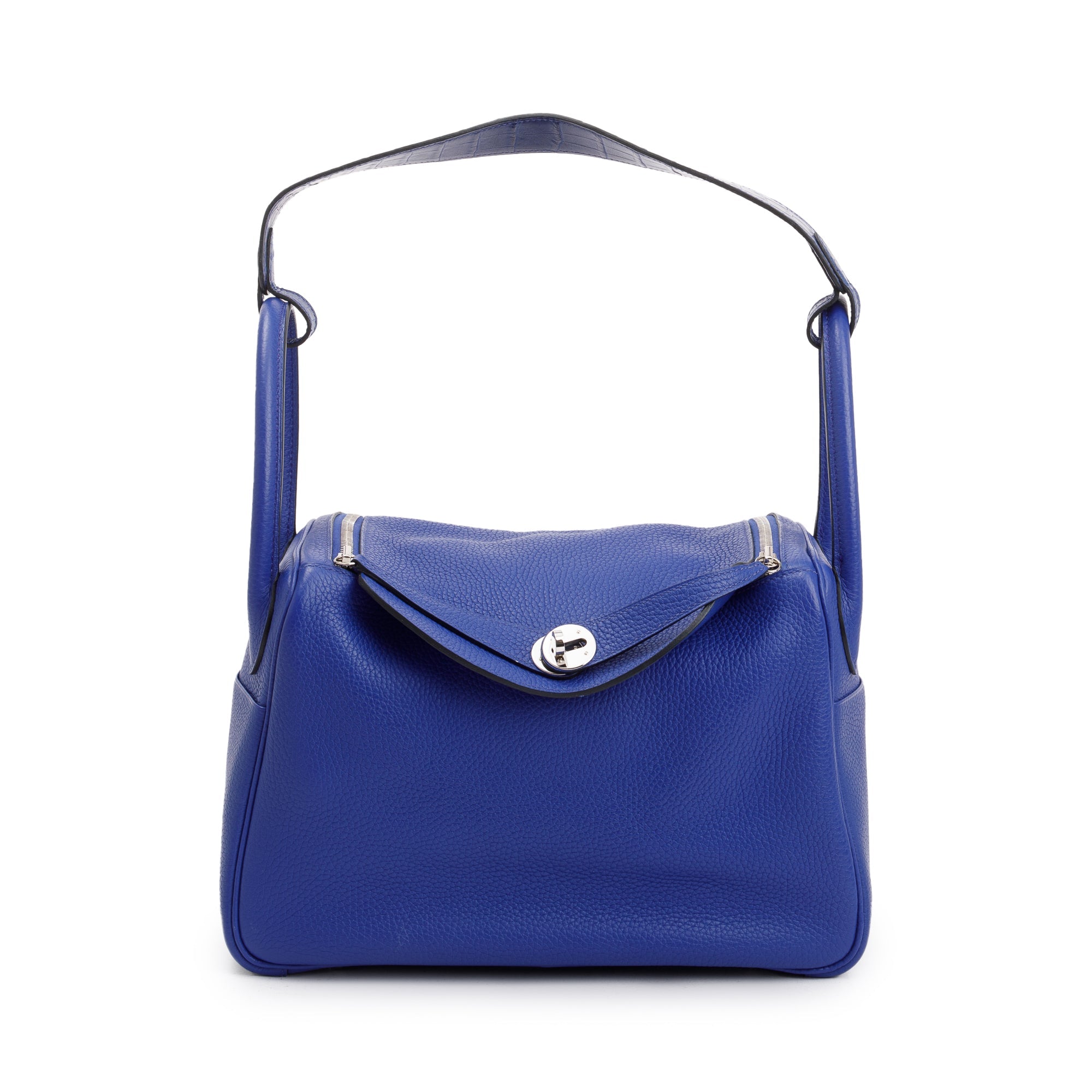 Hermes Blue Electric Clemence Leather Matte Niloticus Lindy Touch 30 w/ Box