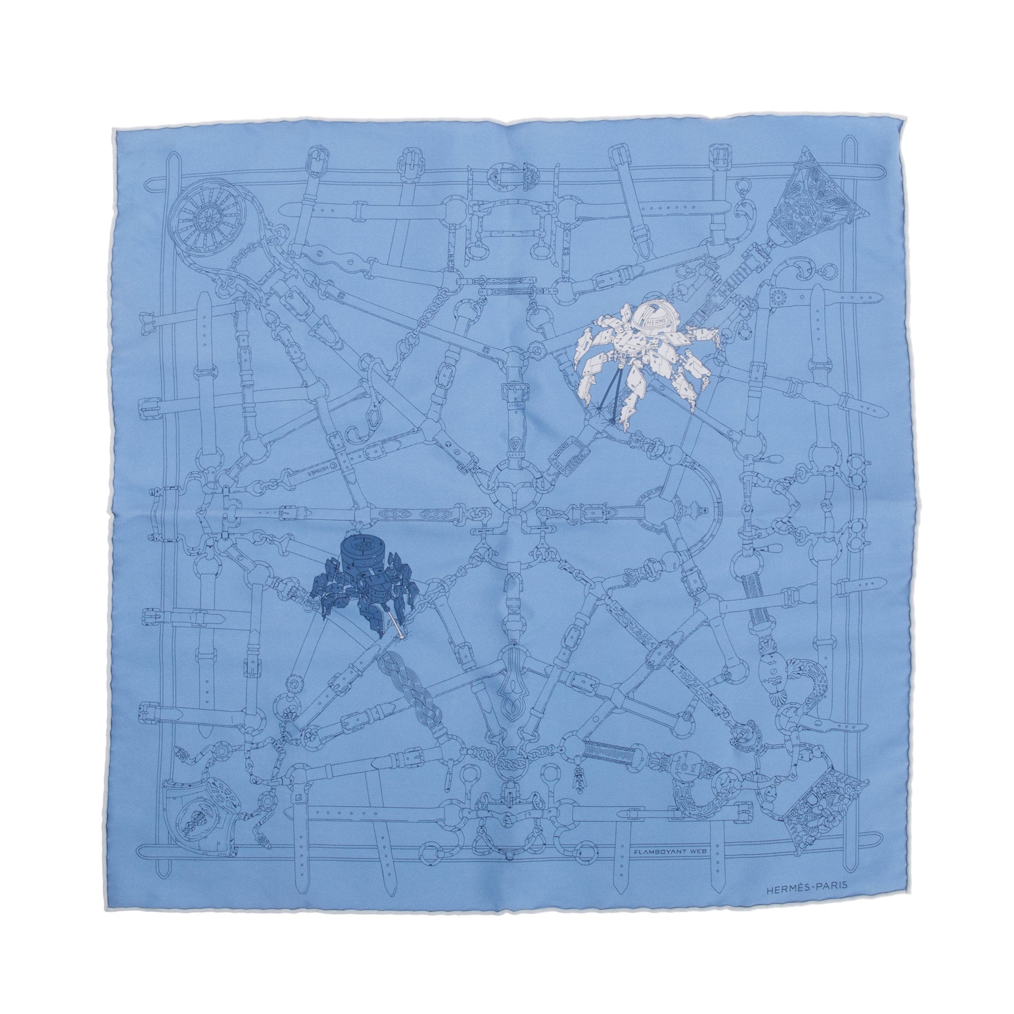 Hermes Blue 'Flamboyant Web' Silk Scarf 45 w/ Box