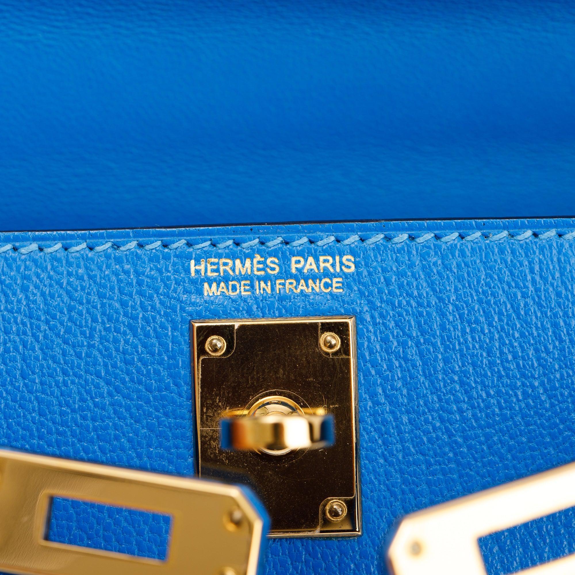 Hermes Blue Hydra Chevre Mysore Leather Mini Kelly II Sellier 20 w/ Box & Strap