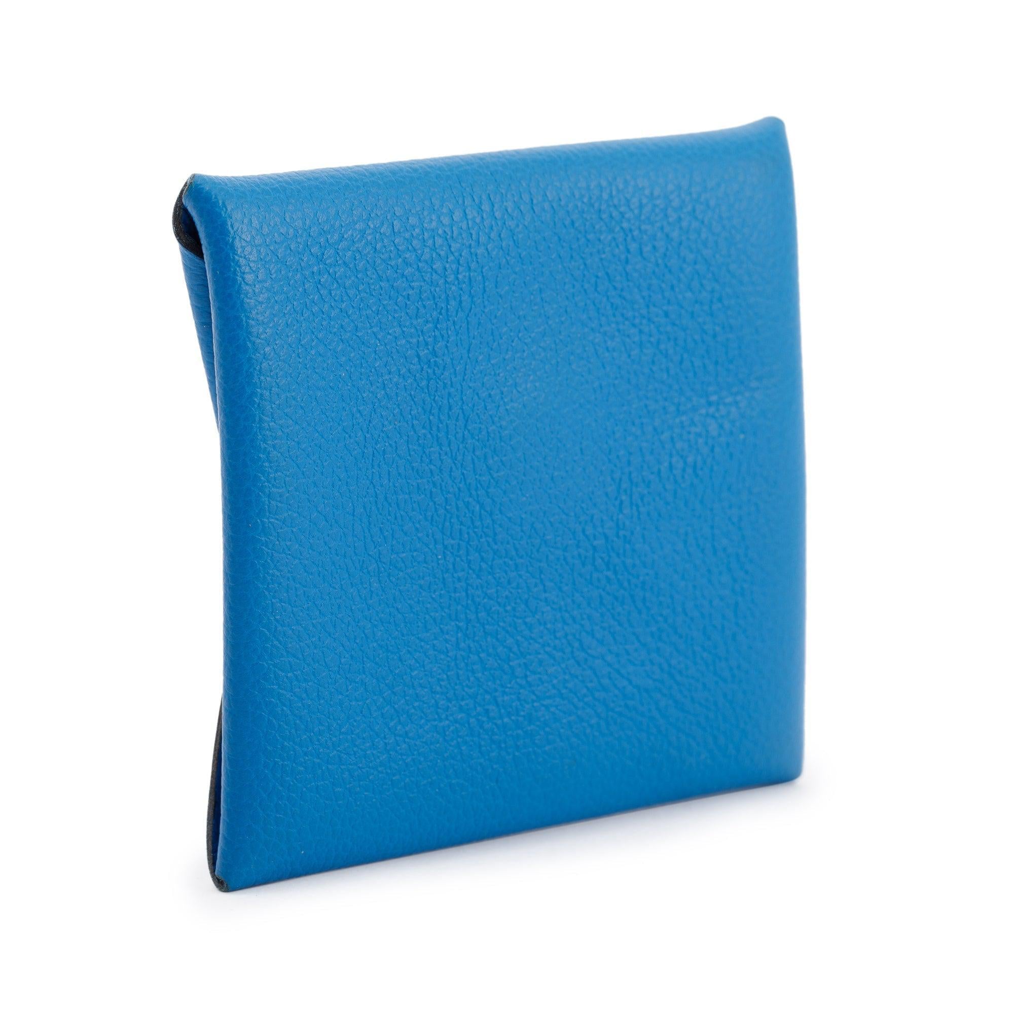 Hermes Blue Hydra Veau Evercolor Bastia Coin Pouch w/ Box