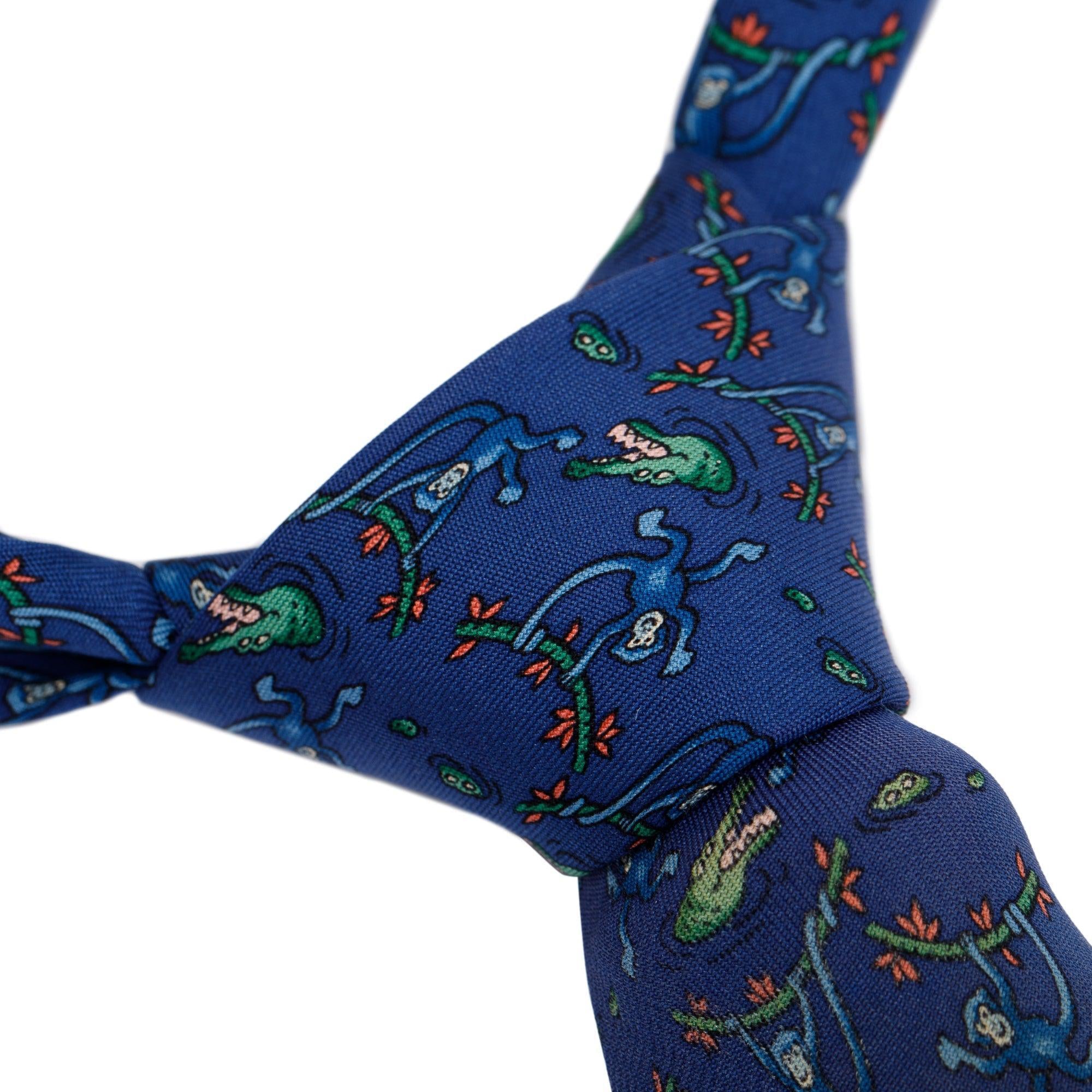 Hermes Blue Silk Twill Tie 7 Jungle Tie