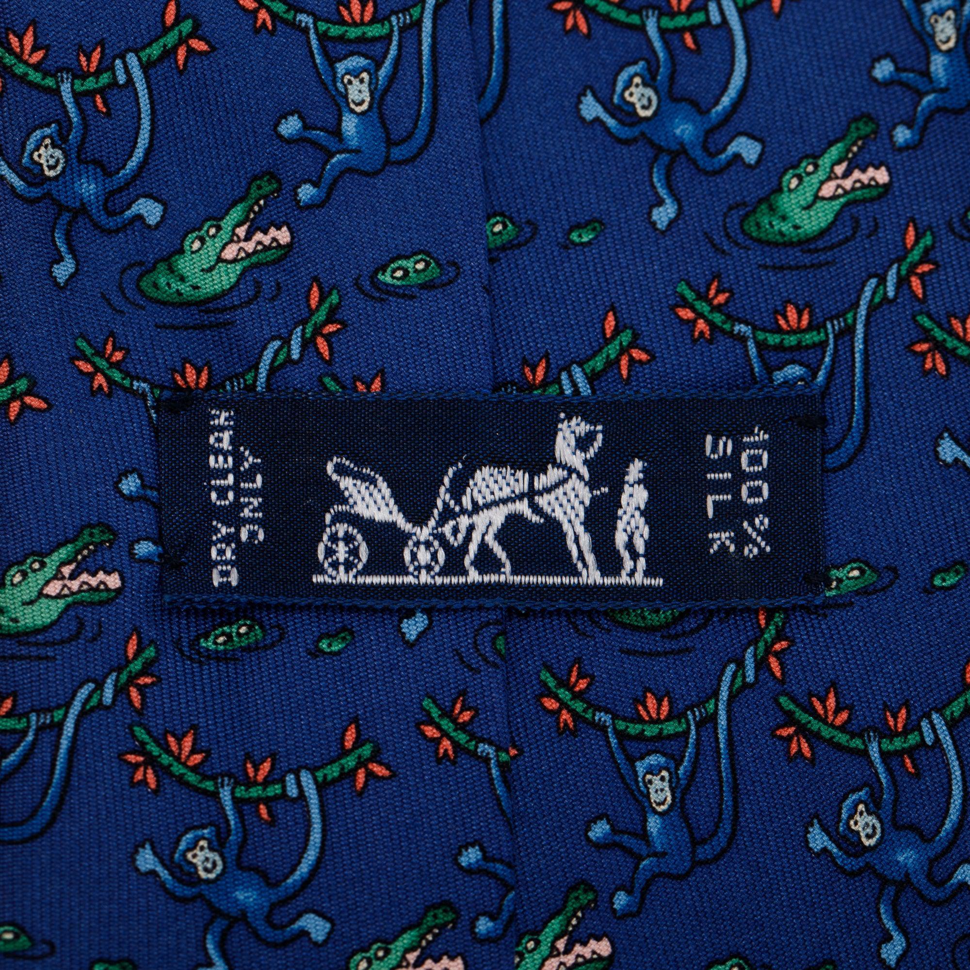 Hermes Blue Silk Twill Tie 7 Jungle Tie