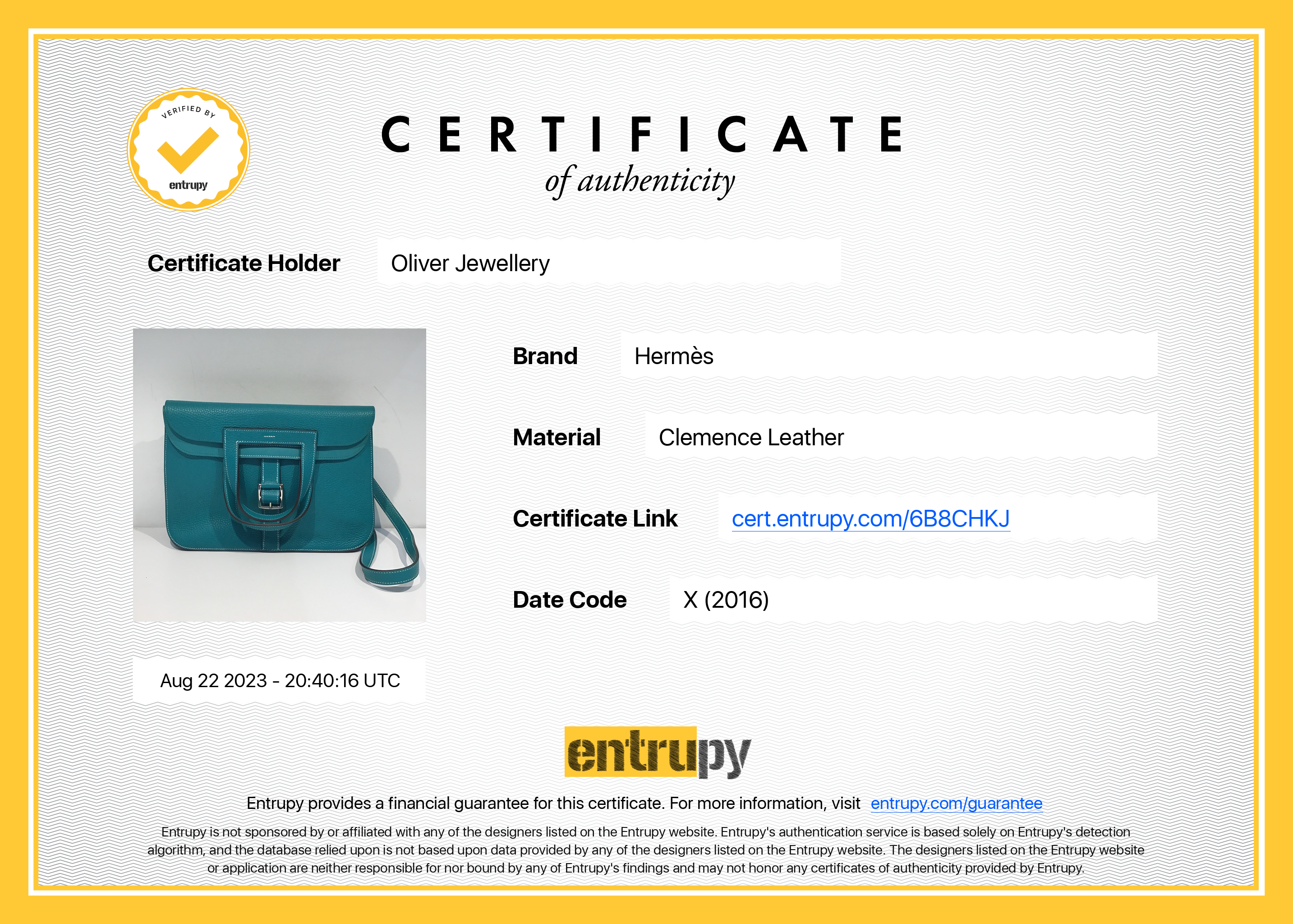 Hermes Blue Taurillon Clemence Halzan 31