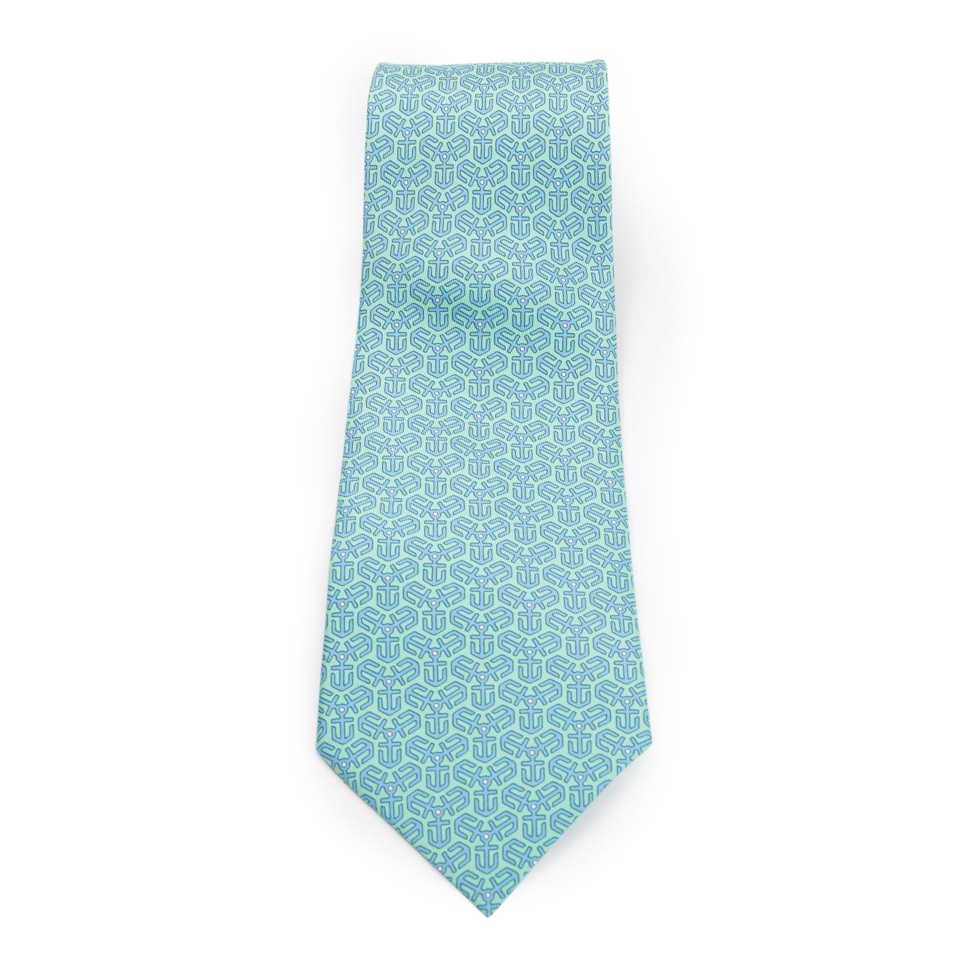 Hermes Blue/Green 7128 FA Printed Silk Tie