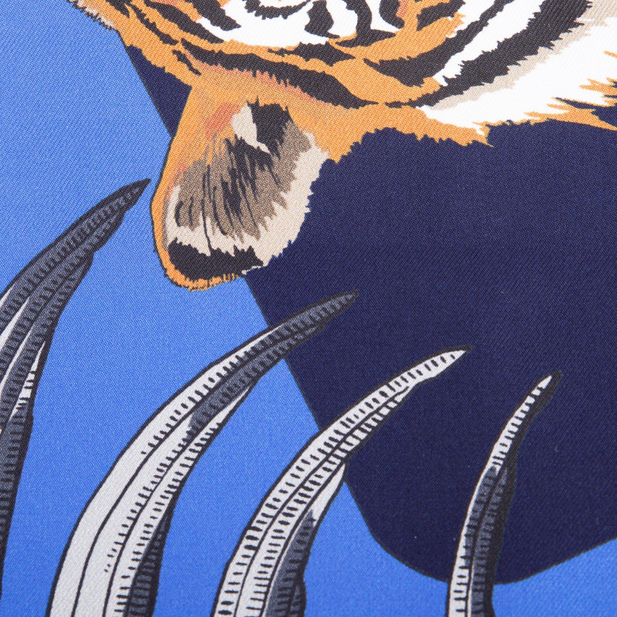 Hermes Blue/Multicolor 'Carre En Carres' Maxi Twilly Long Silk Scarf