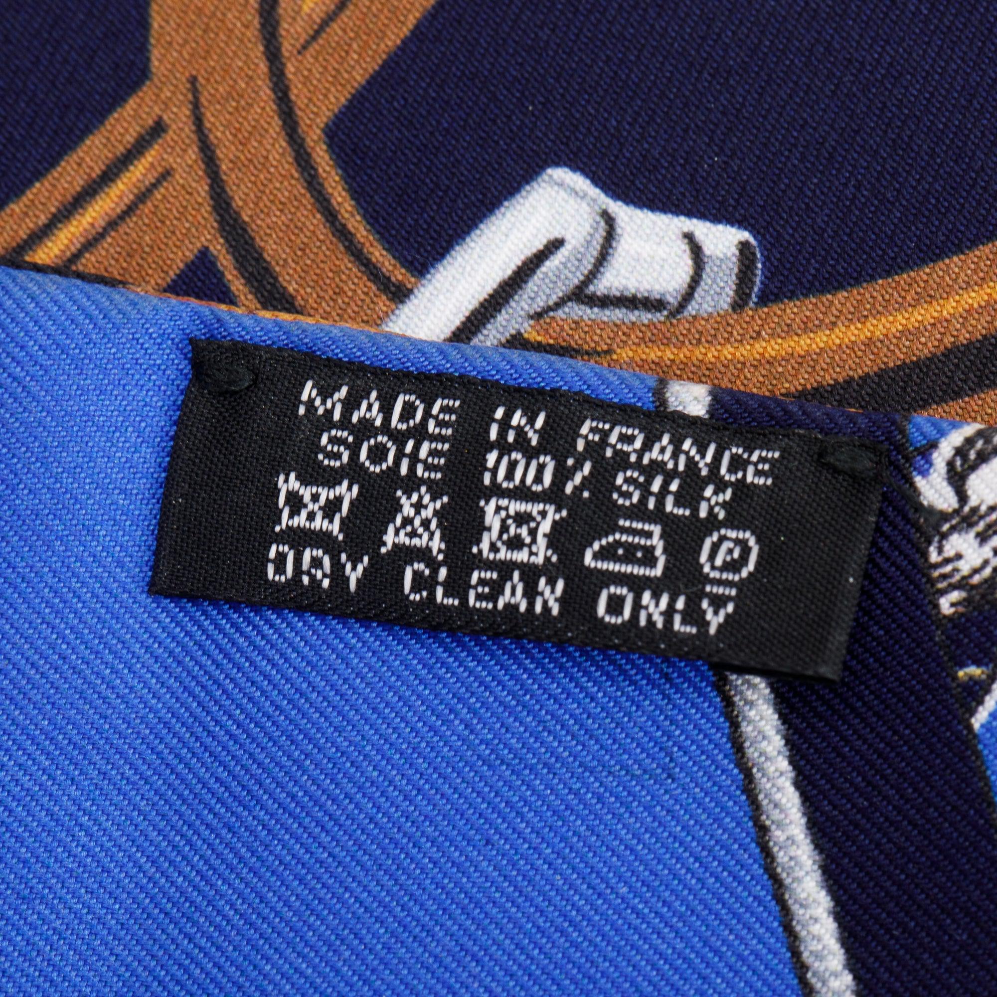 Hermes Blue/Multicolor 'Carre En Carres' Maxi Twilly Long Silk Scarf