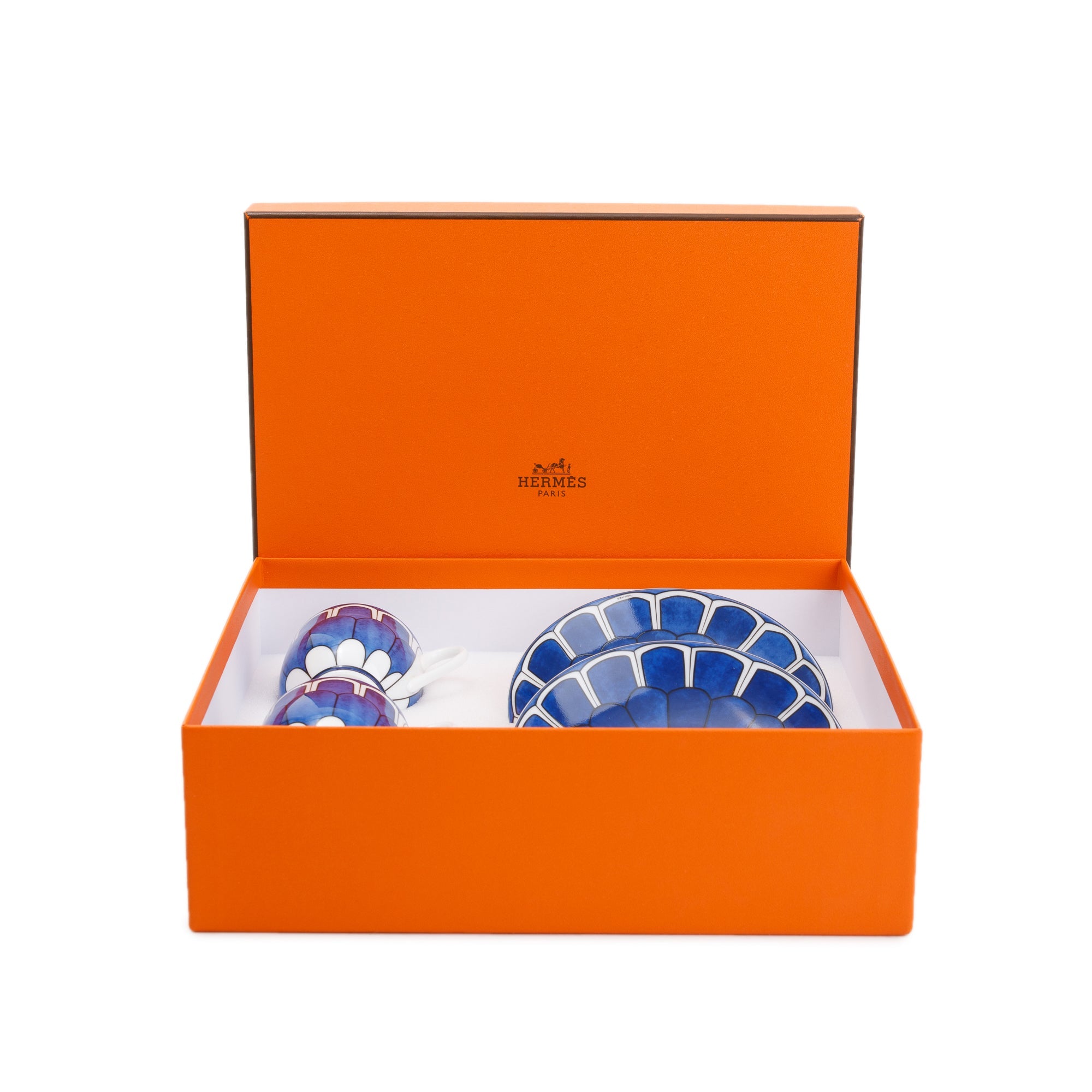 Hermes Blues D'Ailleurs Tea & Saucer, 2 Sets w/ Box
