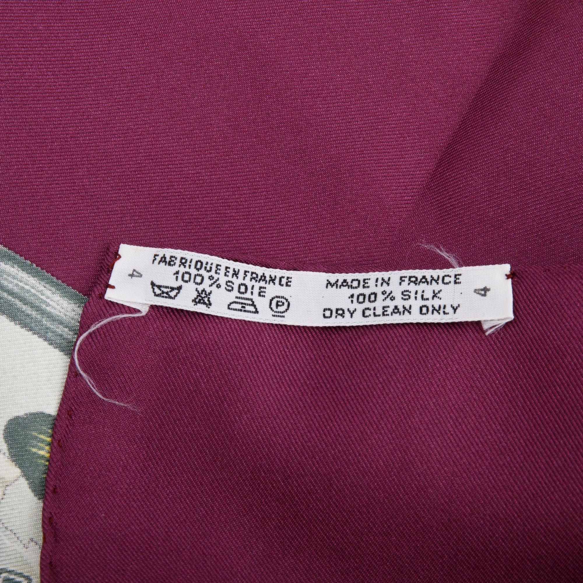 Hermes Burgundy 'Giverny Floral' Silk Scarf 90