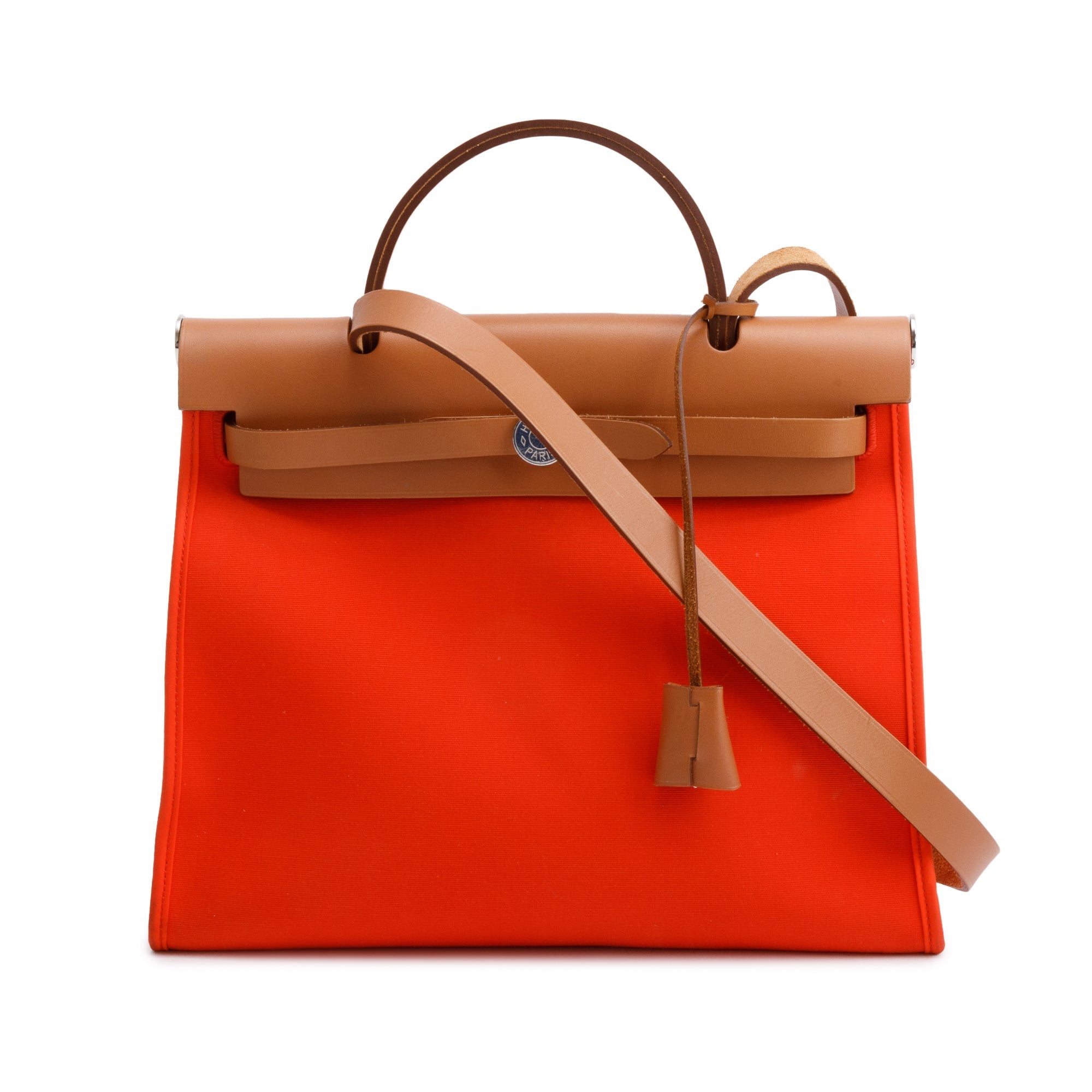 Hermes Capucine Fauve Toile Militaire Vache Hunter Herbag Zip 31 w/ Pouch