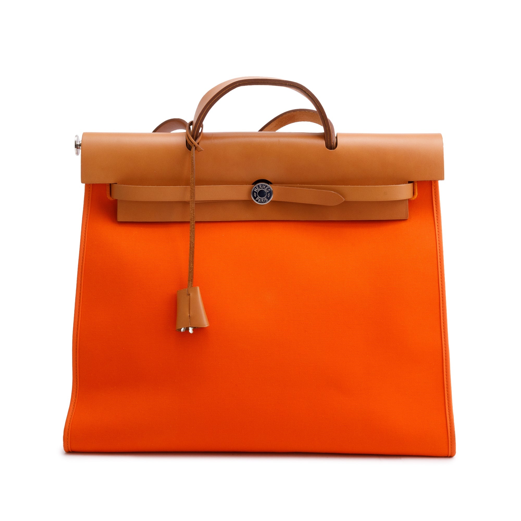 Hermes Capucine Fauve Toile Militaire Vache Hunter Herbag Zip 39 w/ Pouch