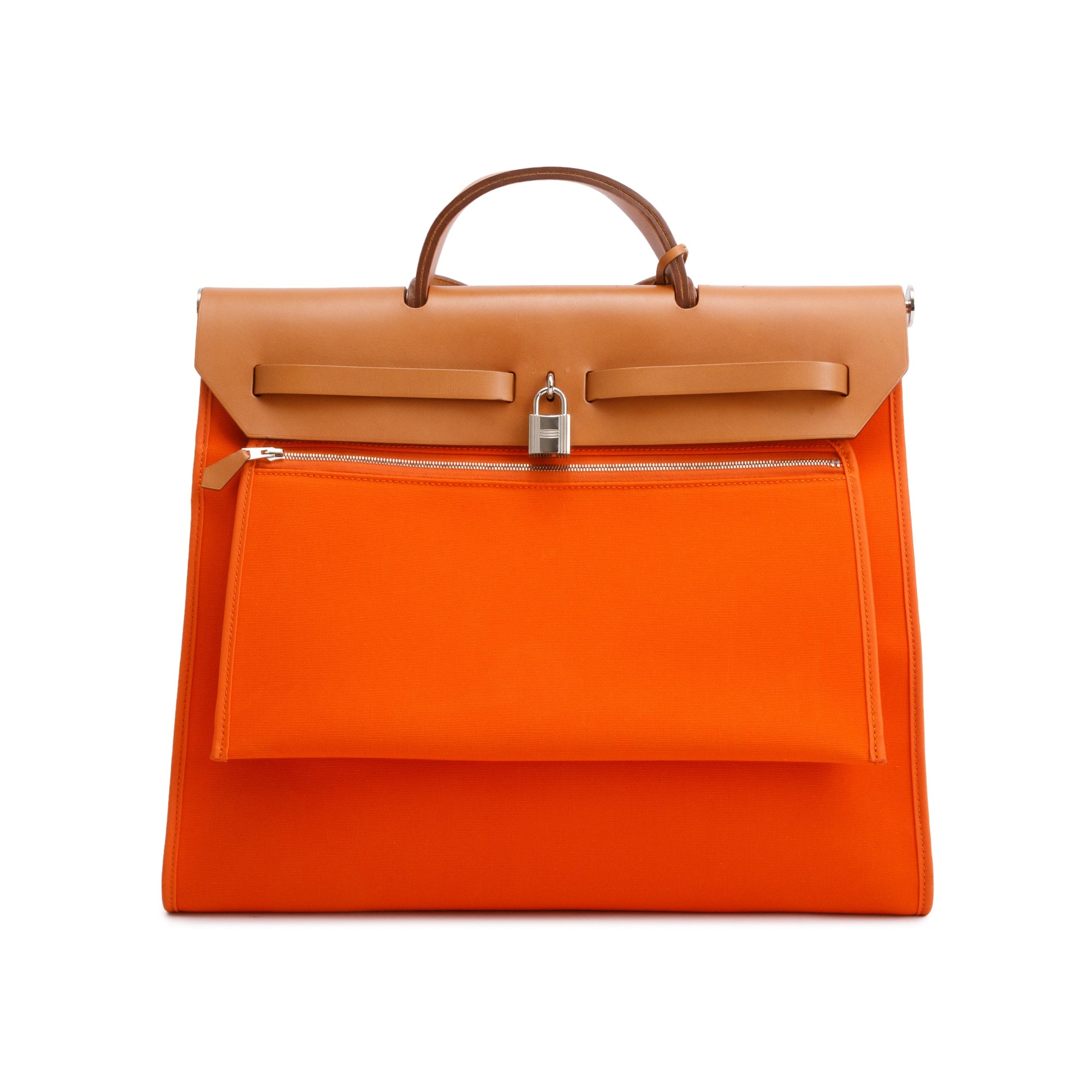 Hermes Capucine Fauve Toile Militaire Vache Hunter Herbag Zip 39 w/ Pouch