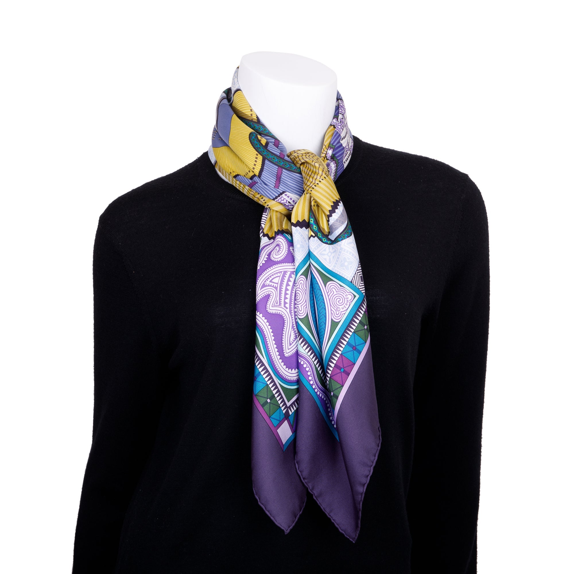 Hermes 'Cent Plis Des Miao' Multicolour Silk Scarf 90 w/ Box