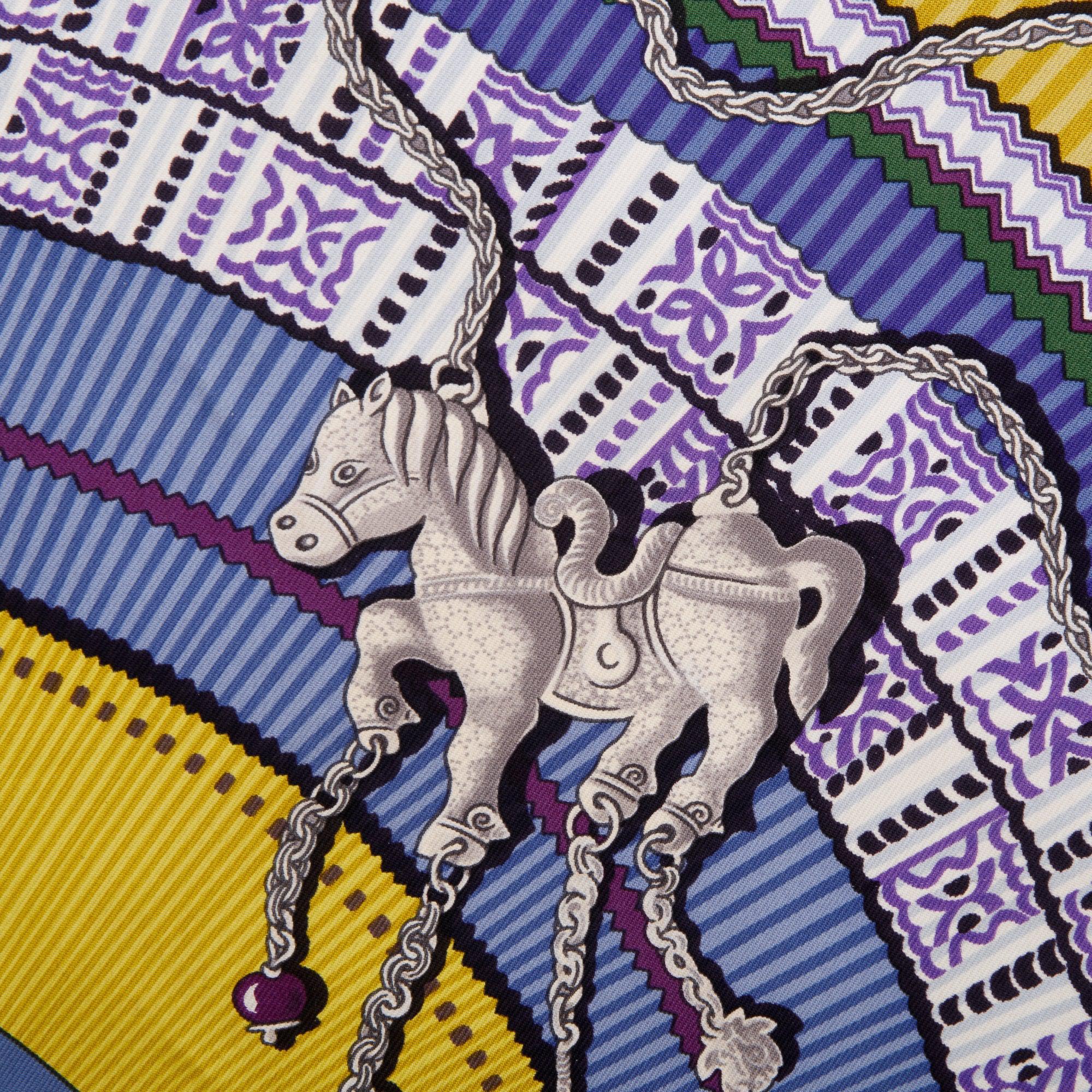 Hermes 'Cent Plis Des Miao' Multicolour Silk Scarf 90 w/ Box