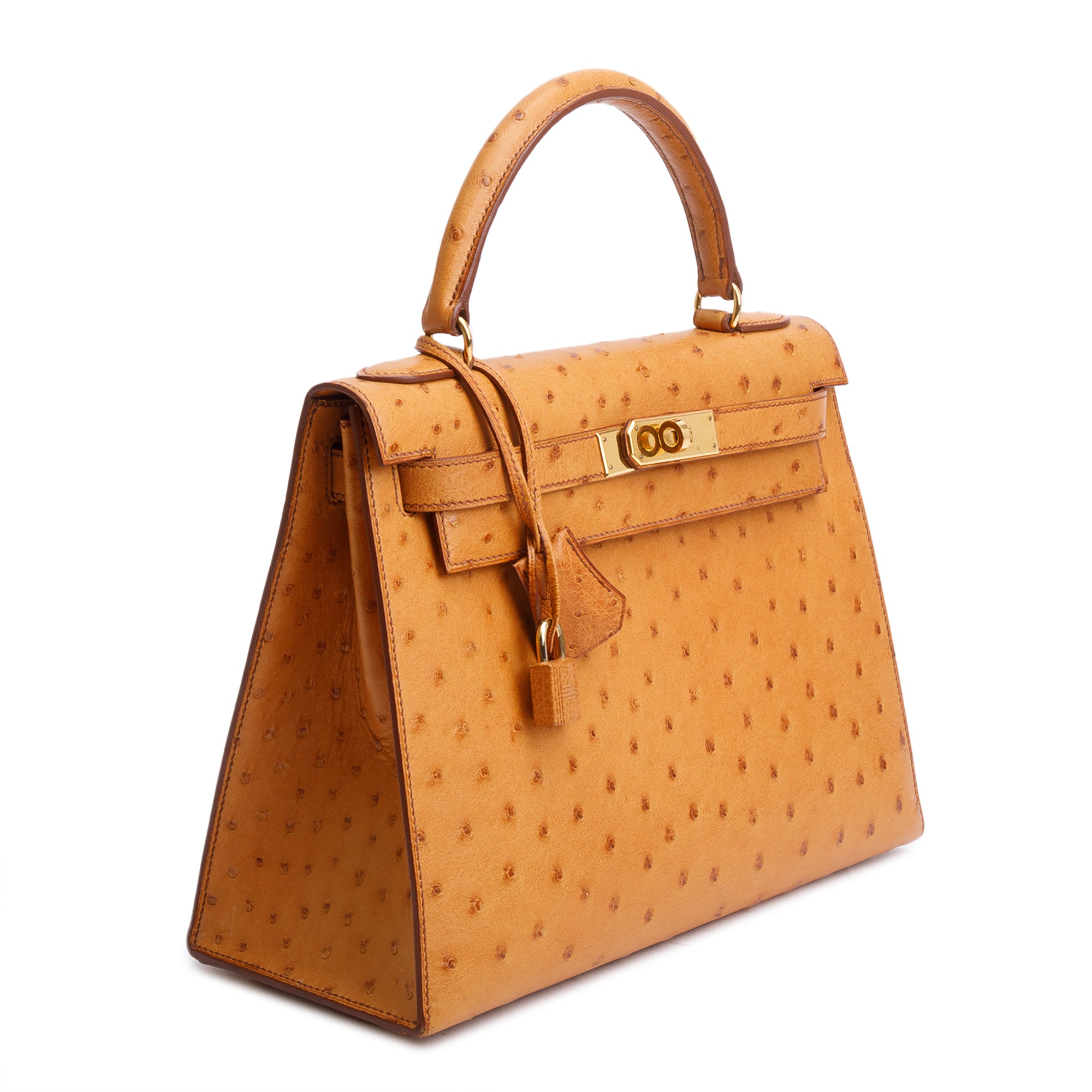 Hermes Cognac Ostrich Kelly Sellier 28 w/ Strap