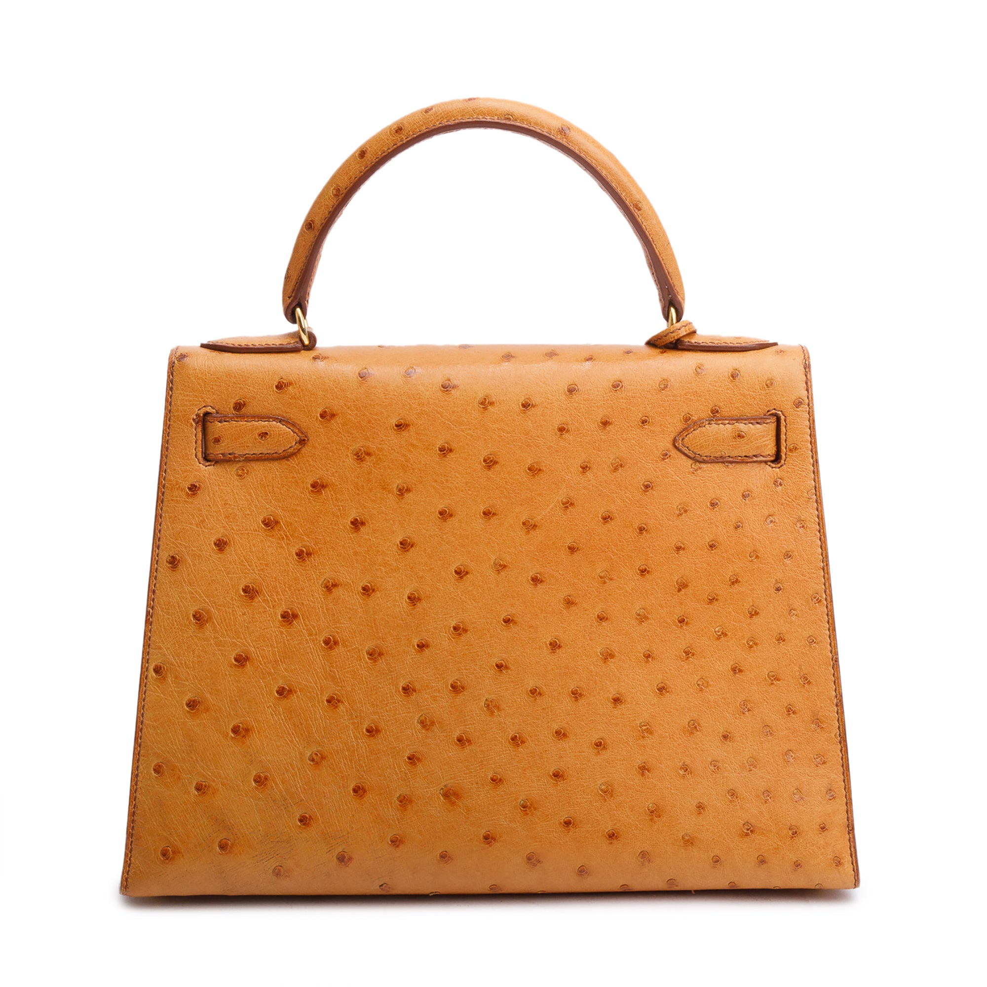 Hermes Cognac Ostrich Kelly Sellier 28 w/ Strap