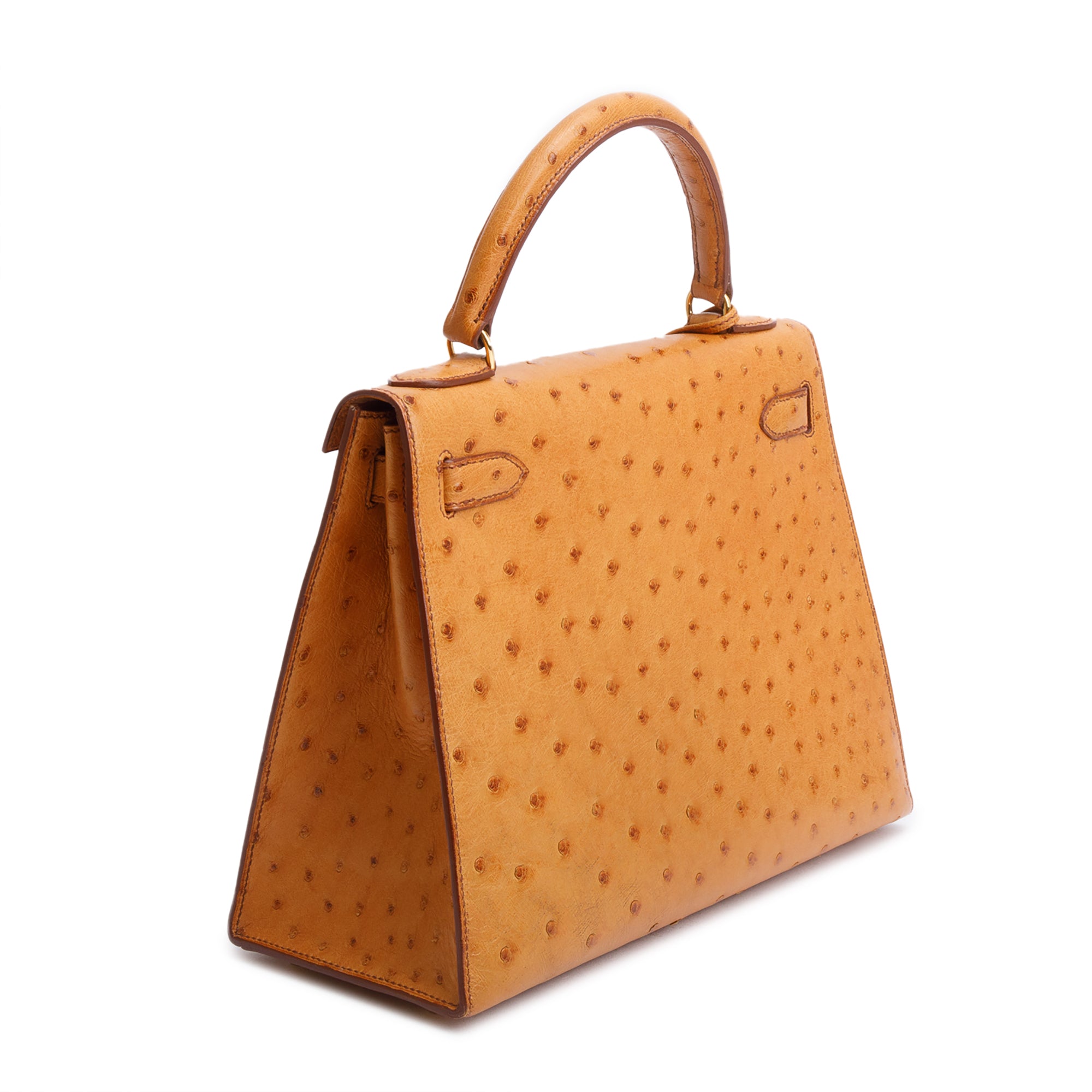 Hermes Cognac Ostrich Kelly Sellier 28 w/ Strap