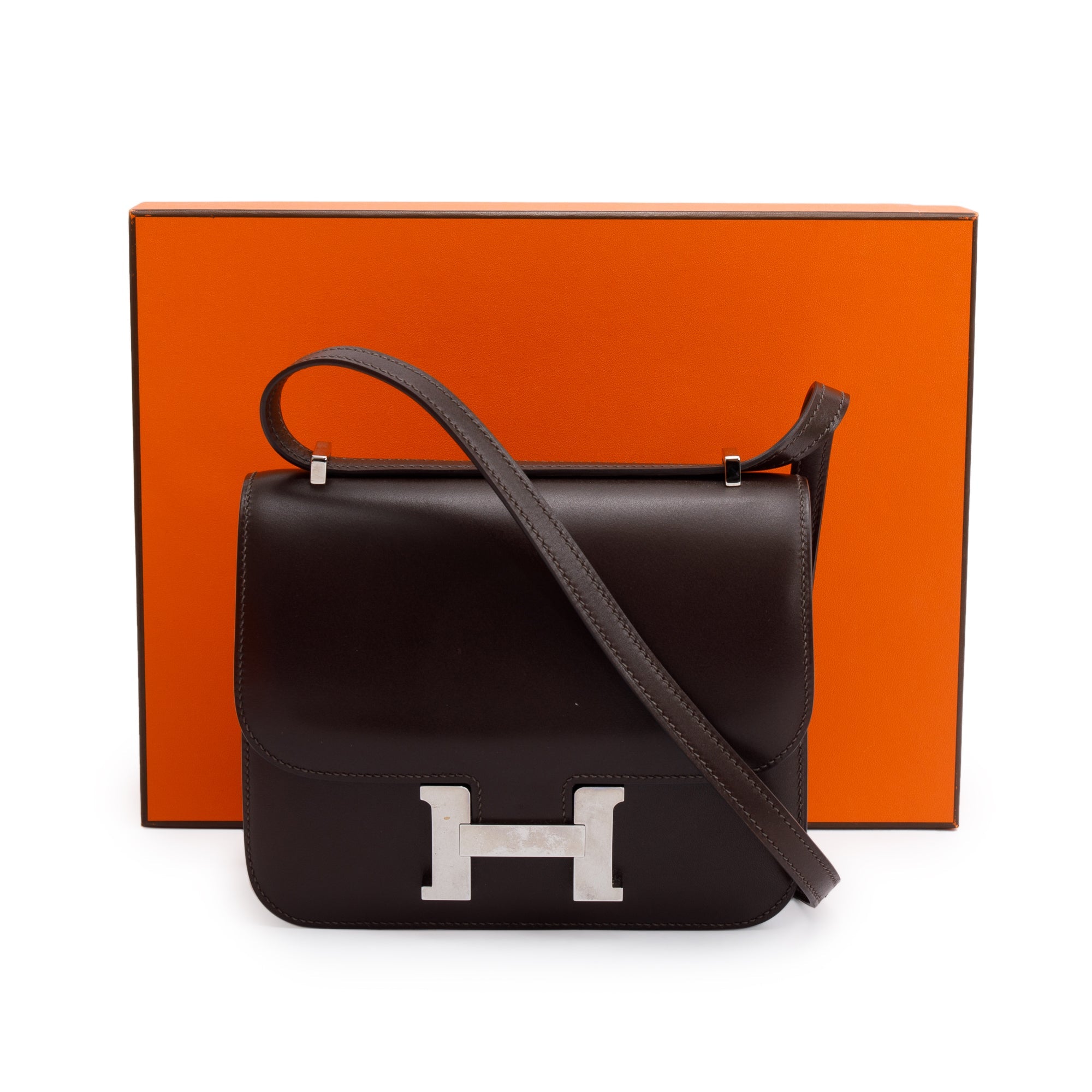 Hermes Ebene Box Leather Mini Constance 18 w/ Box